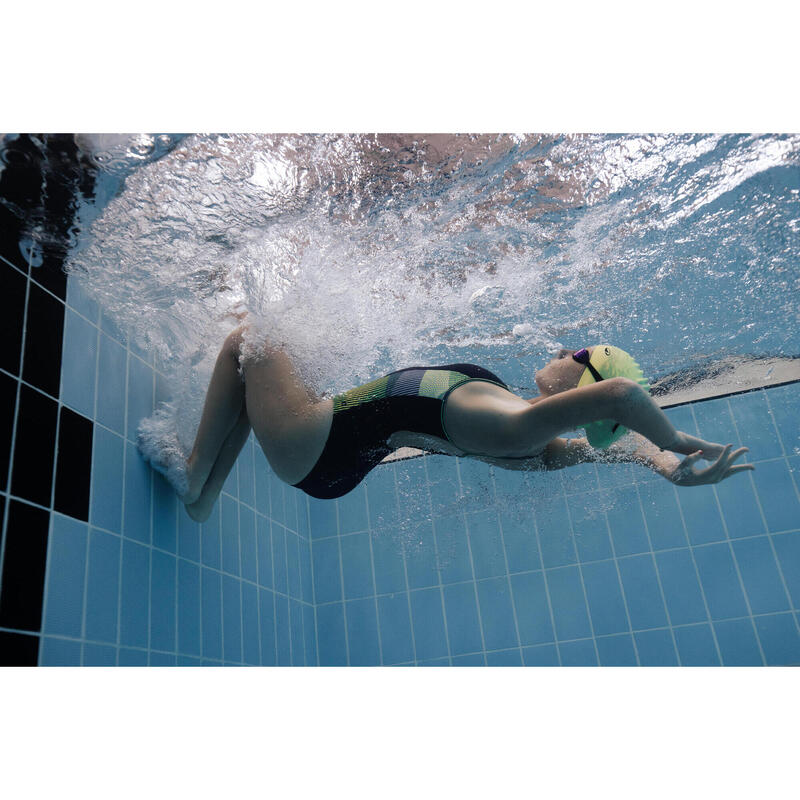 Maillot de bain 1 pièce natation Fille - 500 Kamily anoa bleu foncé