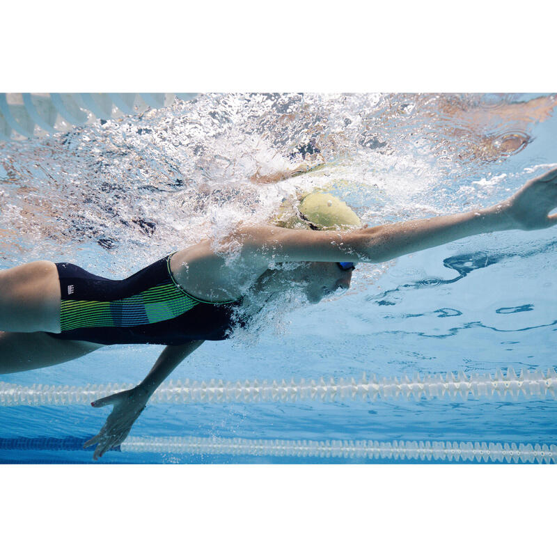 Maillot de bain 1 pièce natation Fille - 500 Kamily anoa bleu foncé