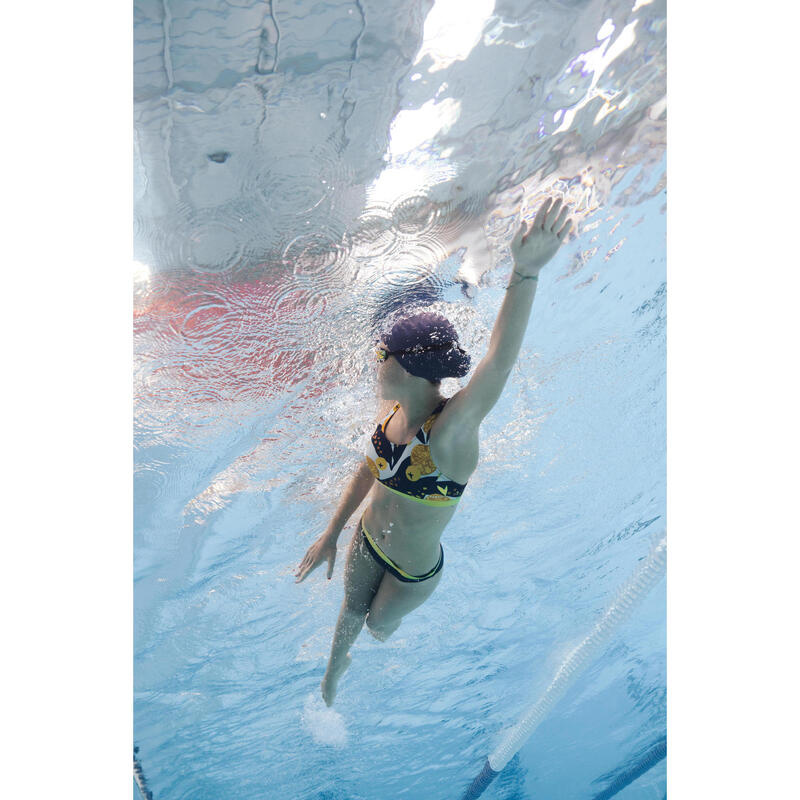 Haut de maillot de bain natation Fille - 100 Vega hotu orange vert