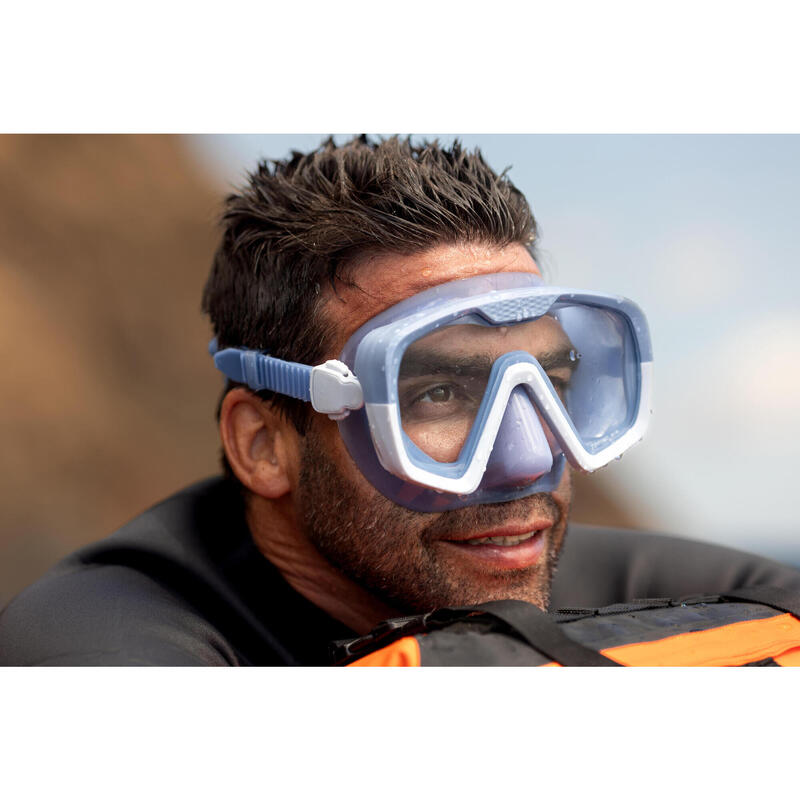 Masque de plongée anti buée - 100 Mono sangle silicone Mid Bleu