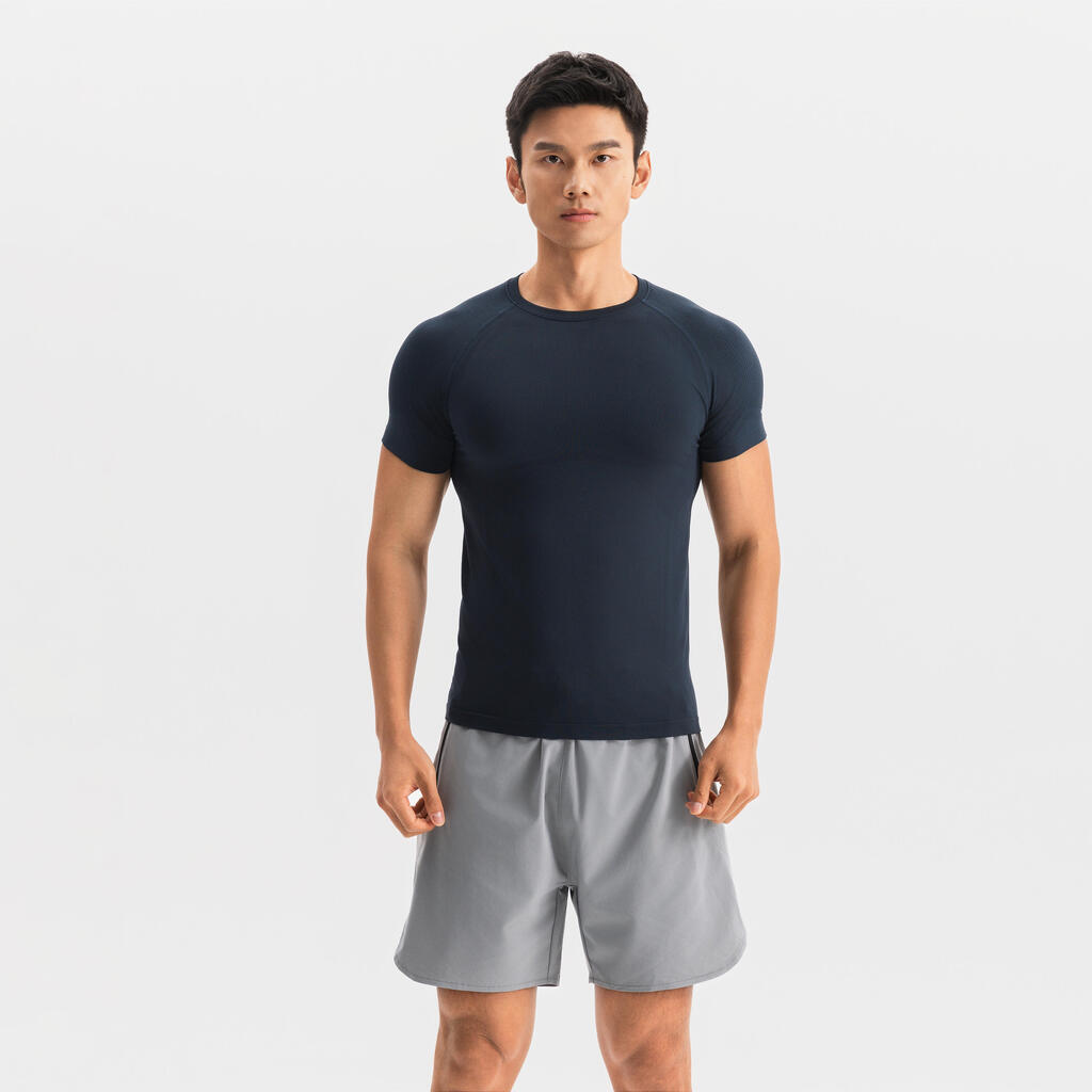 T-Shirt Ajusté et Sans Coutures de Renforcement Musculaire pour Homme Gris