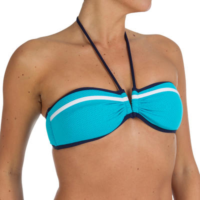 Bikini mujer Sujetador Banda V RETRO azul.