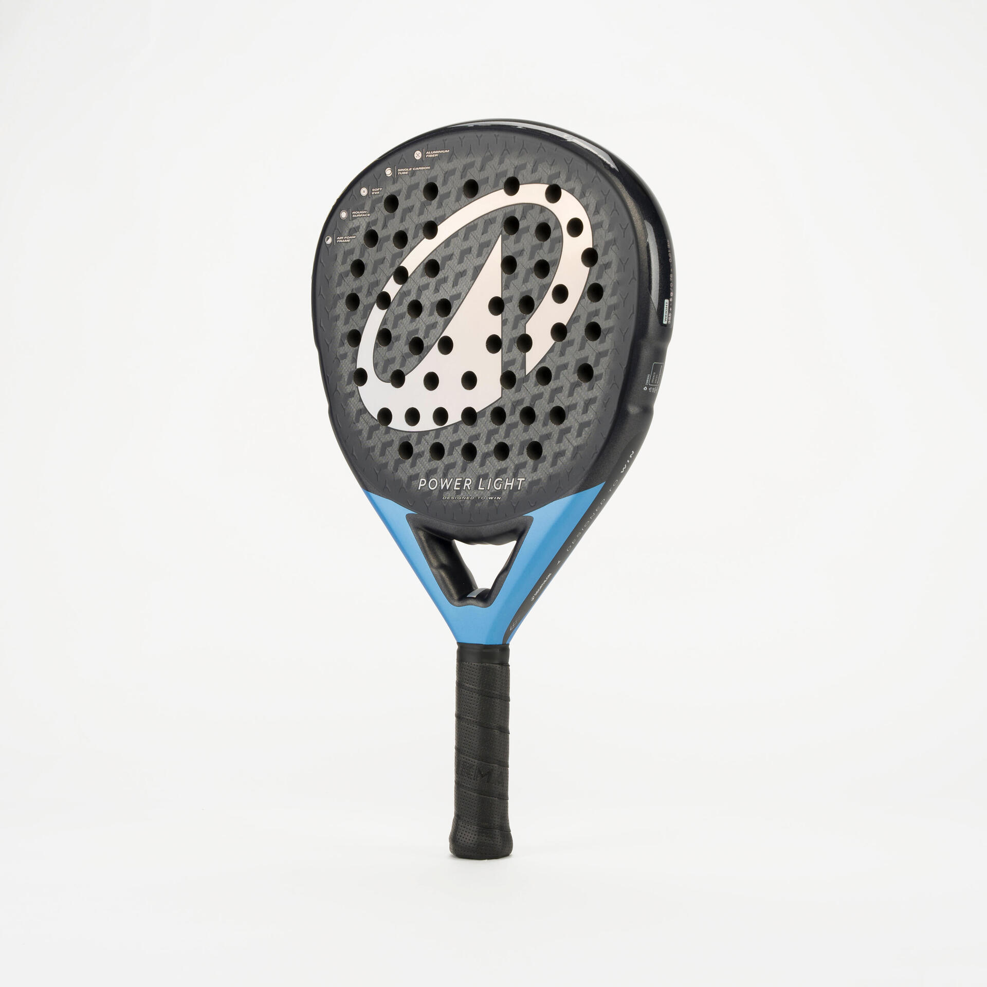 Een druppelvormig padel racket van Decathlon