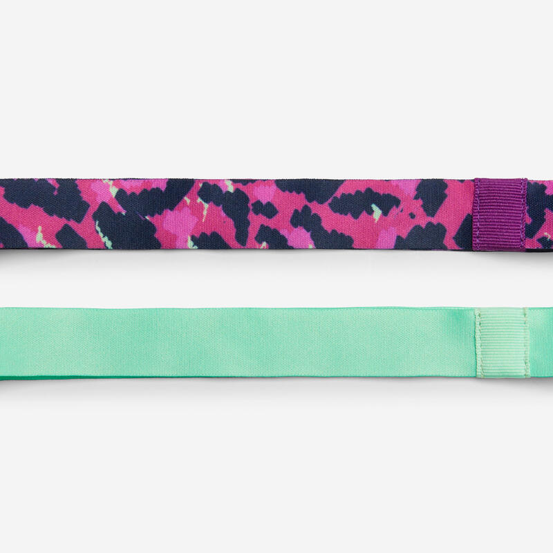 Lot de 2 bandeaux fins multisport fille, Vert et Imprimé léopard violet