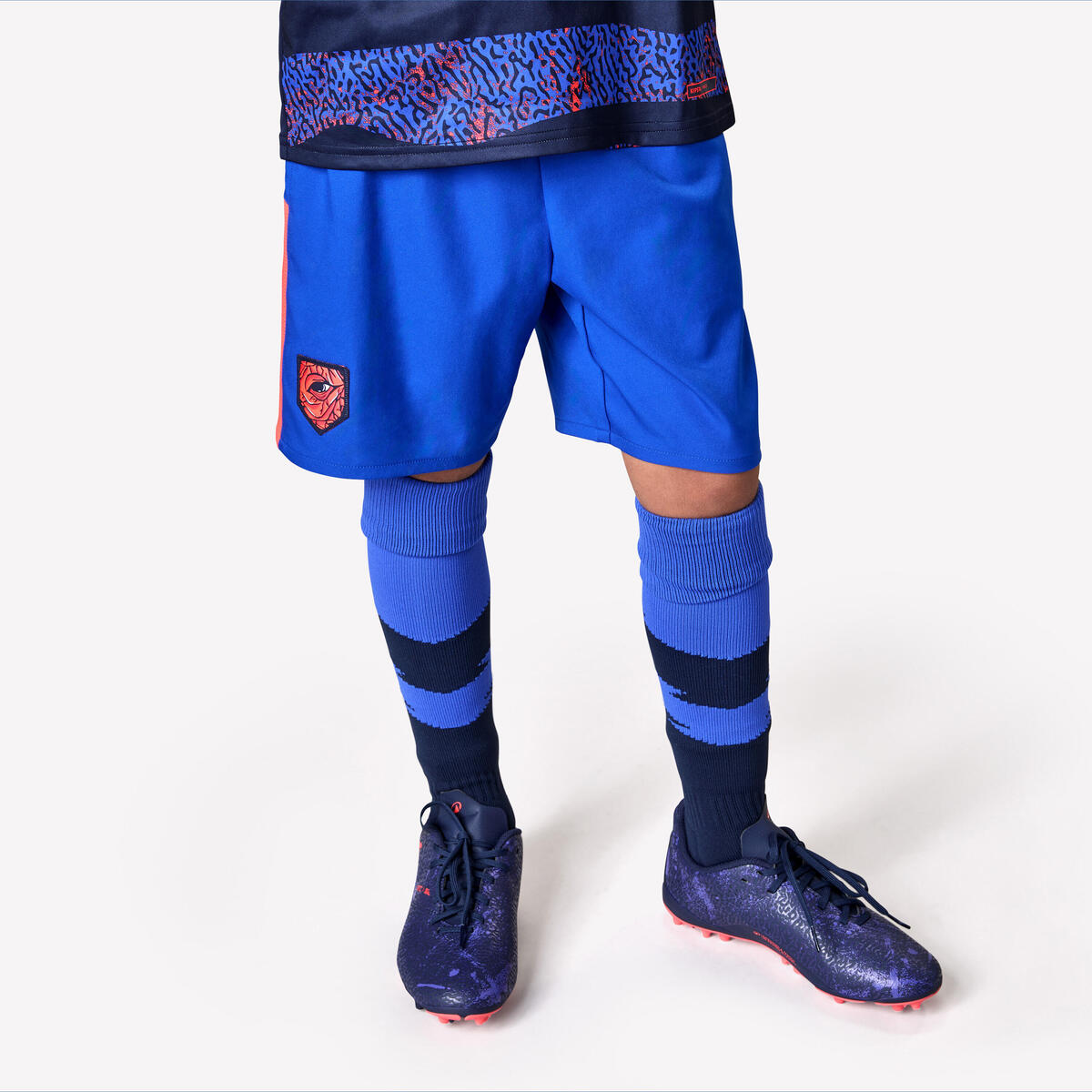 SHORT DE FOOTBALL ENFANT VIRALTO KIDS BLEU BANDE ROUGE