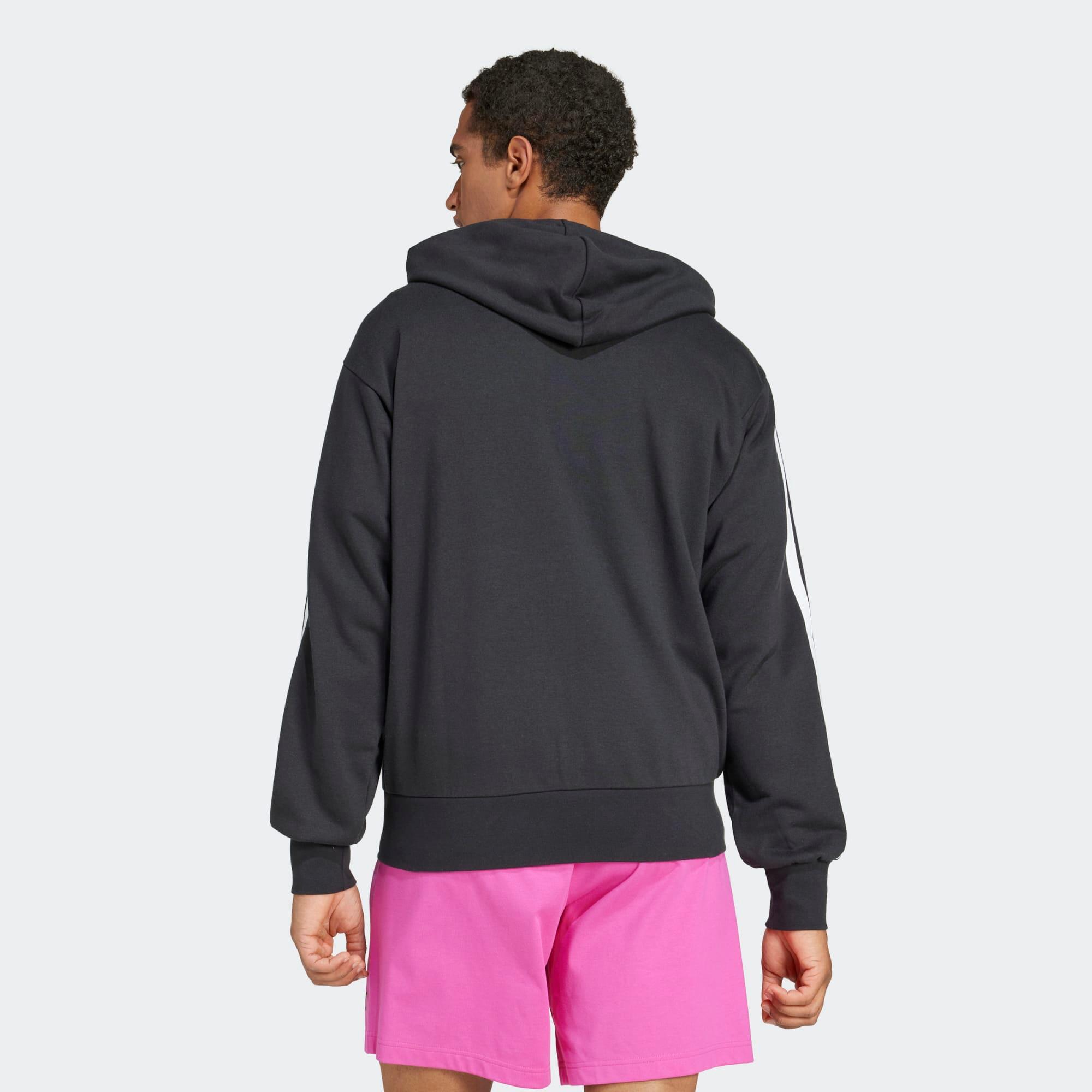 Felpa ADIDAS uomo palestra con cappuccio e zip leggera nera 3/8