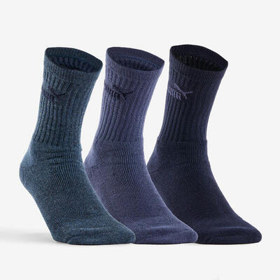 Hoge sportsokken x3 marineblauw