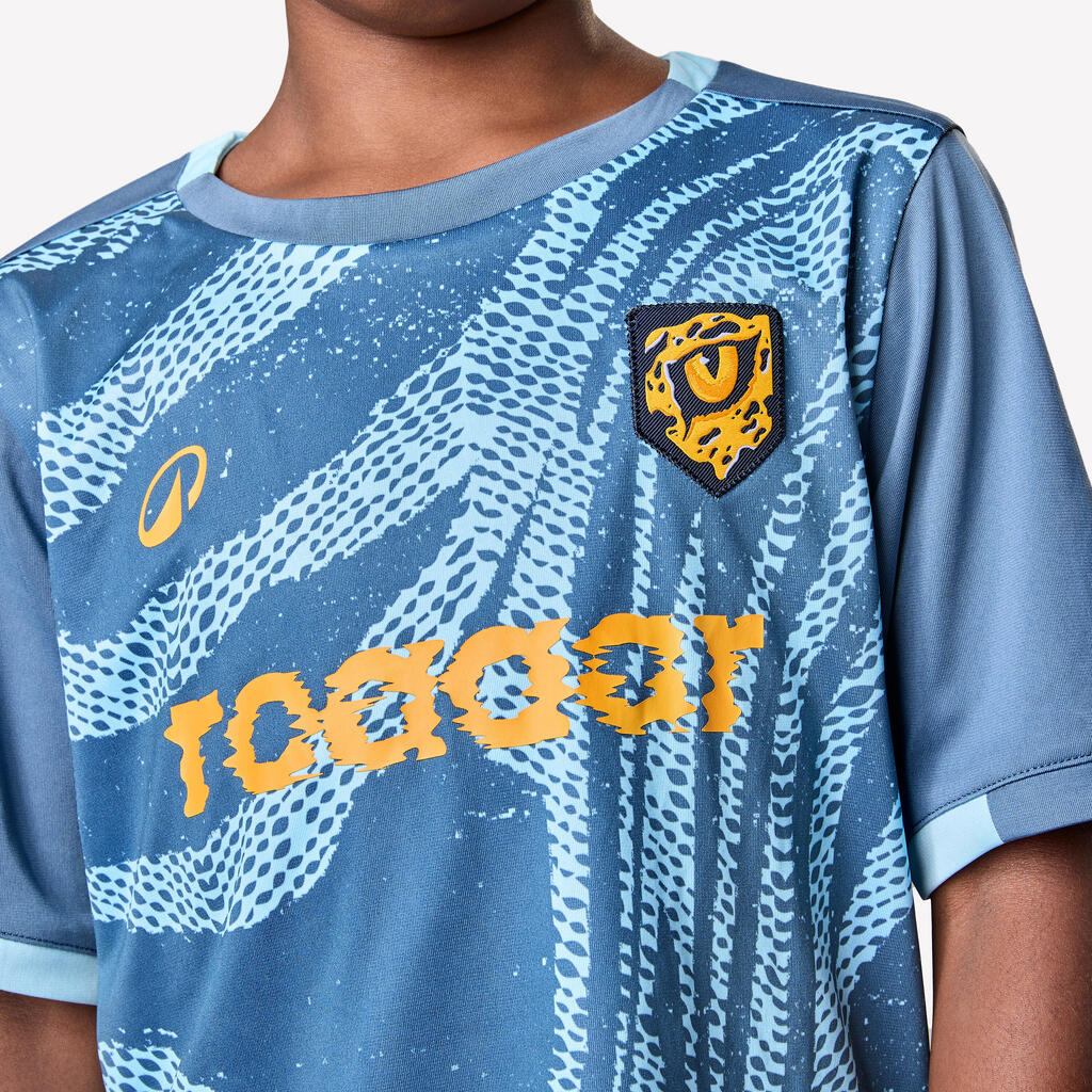 MAILLOT DE FOOTBALL ENFANT VIRALTO KIDS  MC ROARRR CHEETAH BLEU / GRIS / JAUNE