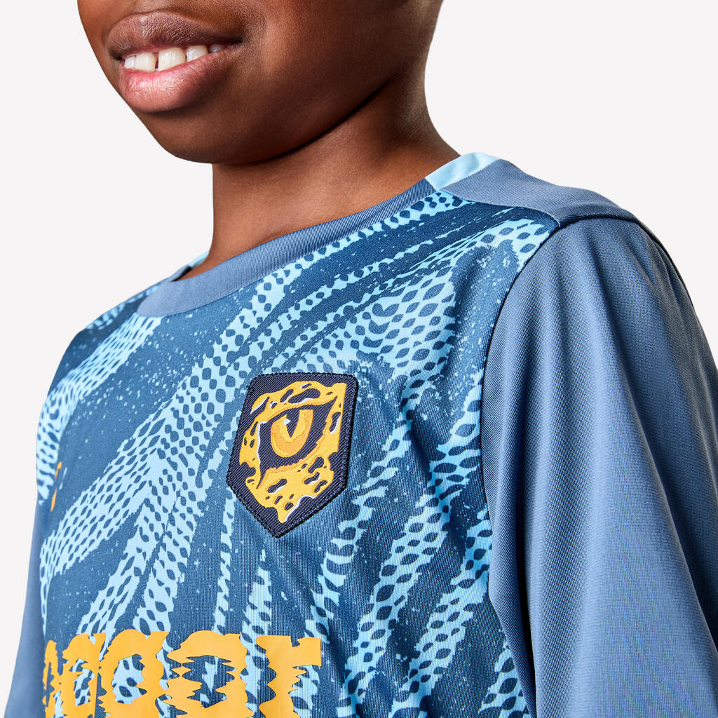 Kids' Short-Sleeved Football Shirt Viralto Roarrr Cheetah - Blue, Grey & Yellow
