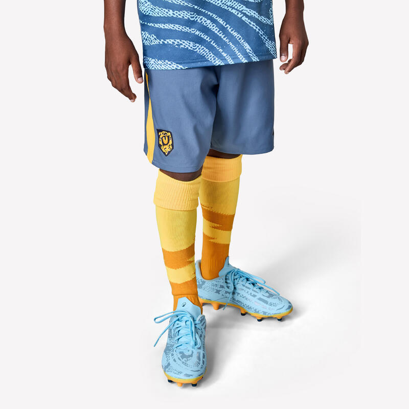 SHORT DE FOOTBALL ENFANT VIRALTO KIDS GRIS BANDE ORANGE