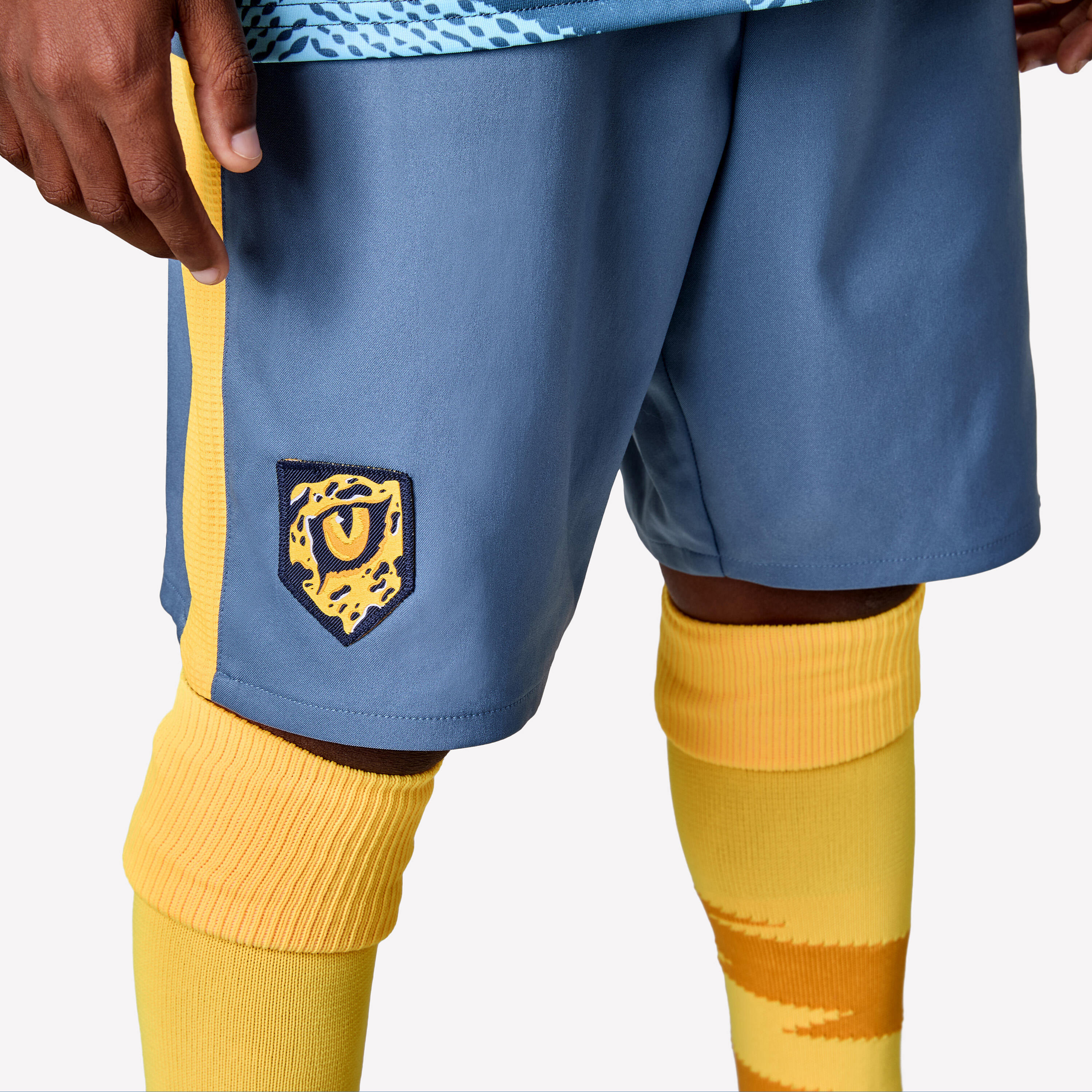 Voetbalshort voor kinderen Viralto grijs met oranje band 6/6