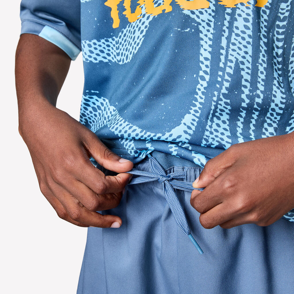 Kids' Football Shorts Viralto Wavy - Black with Yellow Strip