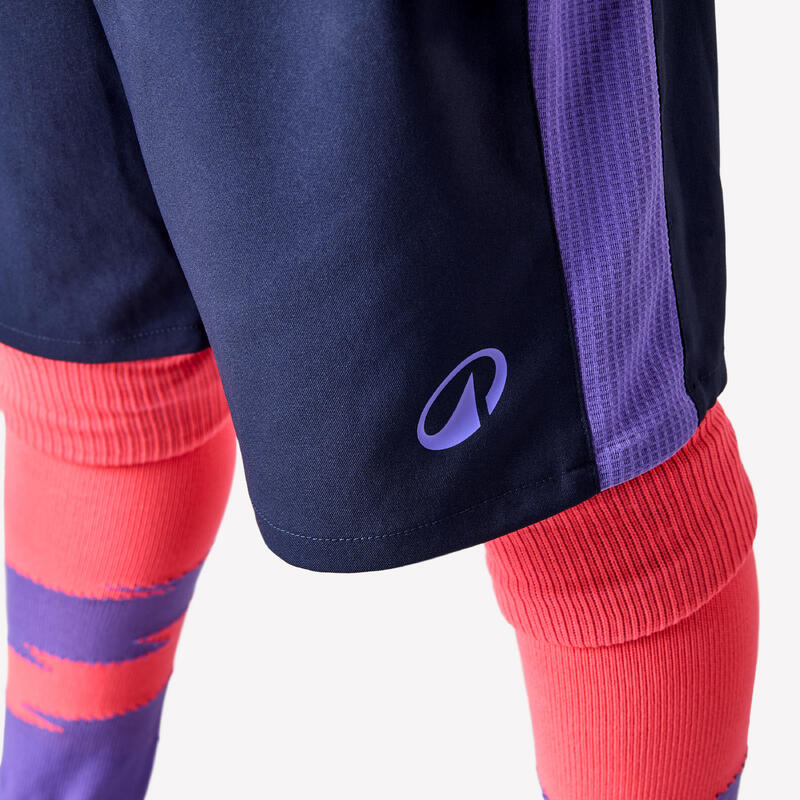 Short de football enfant viralto kids bleu bande violette