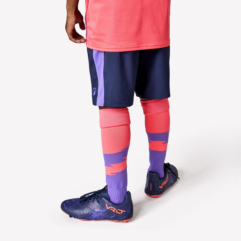 Short de football enfant viralto kids bleu bande violette