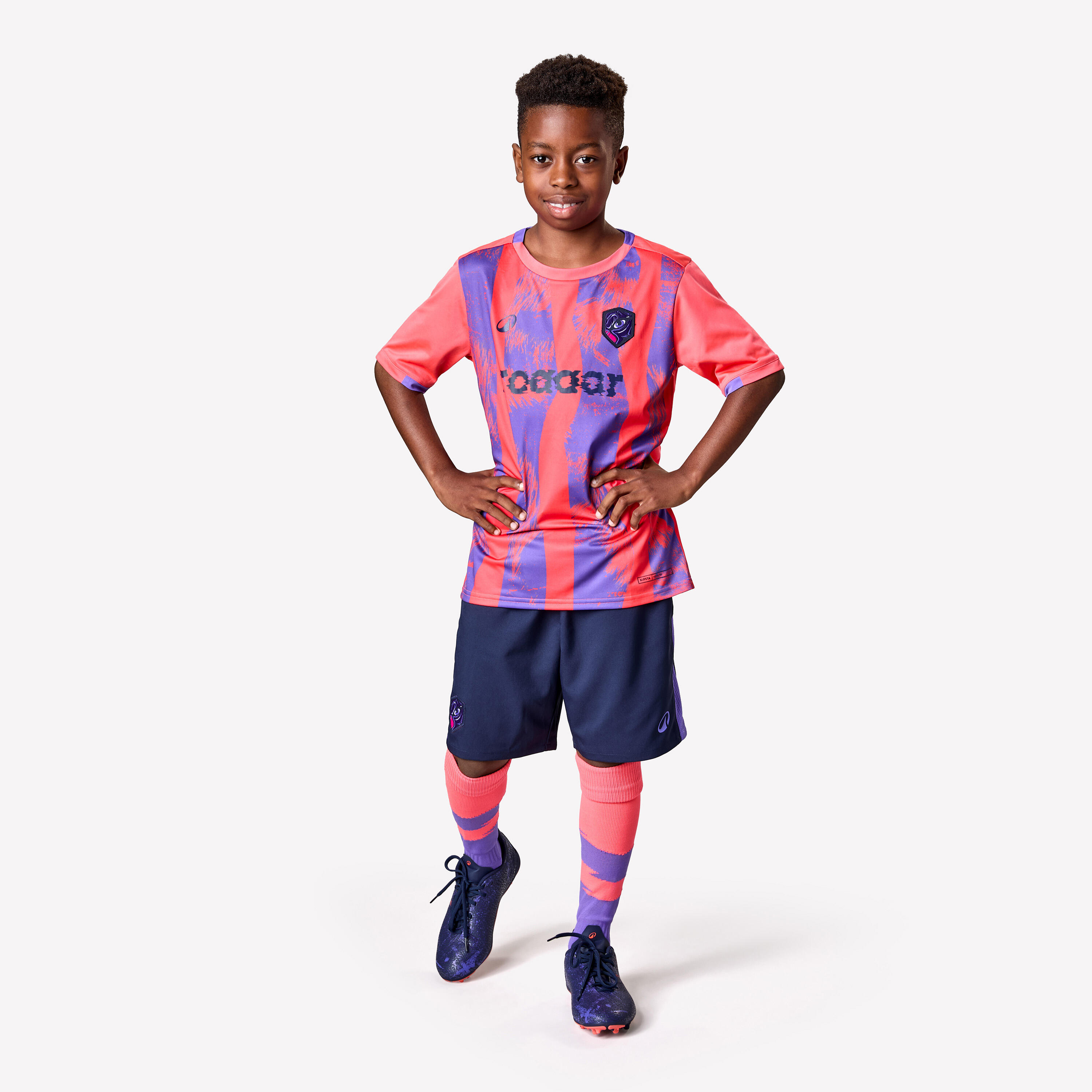 KIPSTA Detské futbalové šortky Viralto Kids modré fialový pásik 7-8 r (123-130 cm) · záber 3
