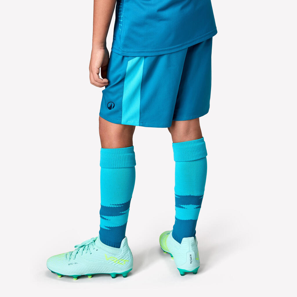 Short de football enfant viralto kids bleu bande violette