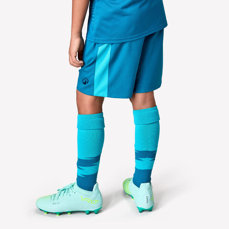 SHORT DE FOOTBALL ENFANT VIRALTO KIDS TURQUOISE BANDE VERTE