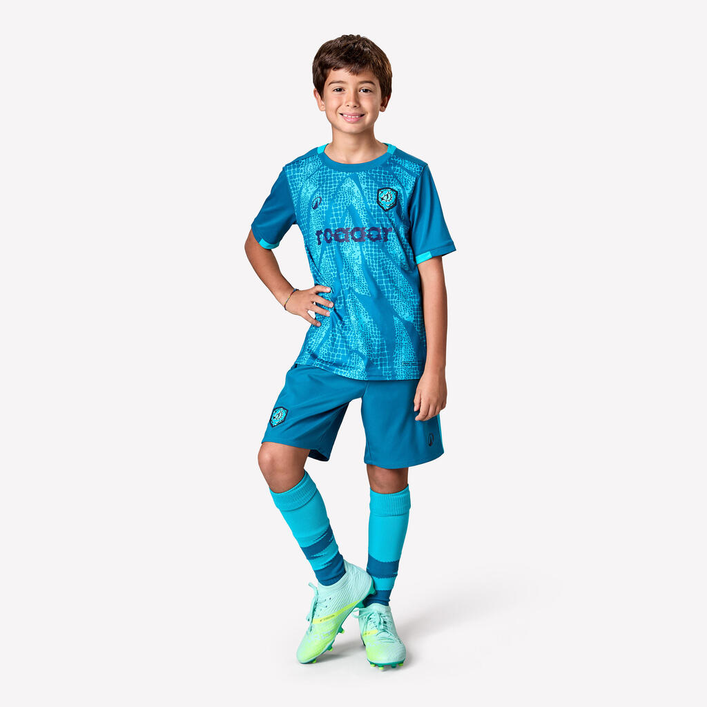 MAILLOT DE FOOTBALL ENFANT VIRALTO KIDS  MC ROARRR CHEETAH BLEU / GRIS / JAUNE