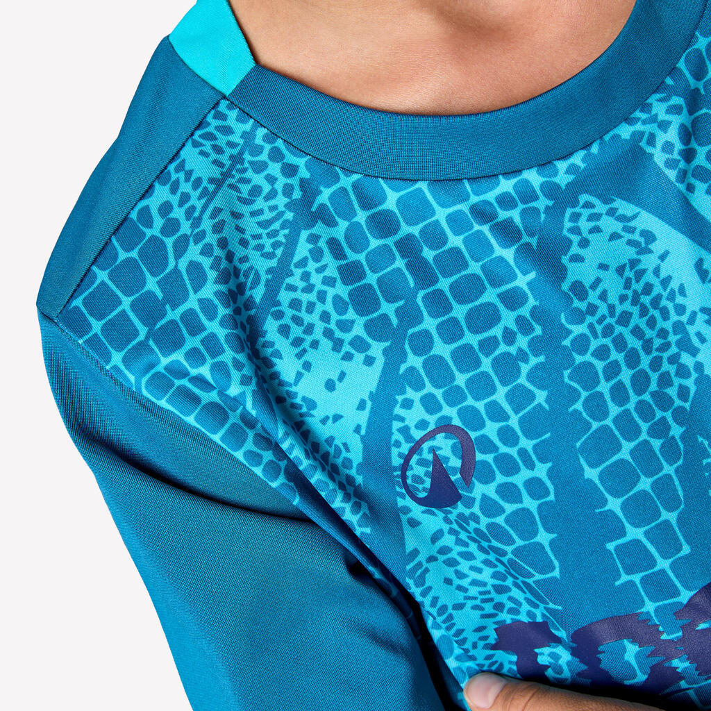 Kids' Short-Sleeved Football Shirt Viralto Roarrr Cheetah - Blue, Grey & Yellow