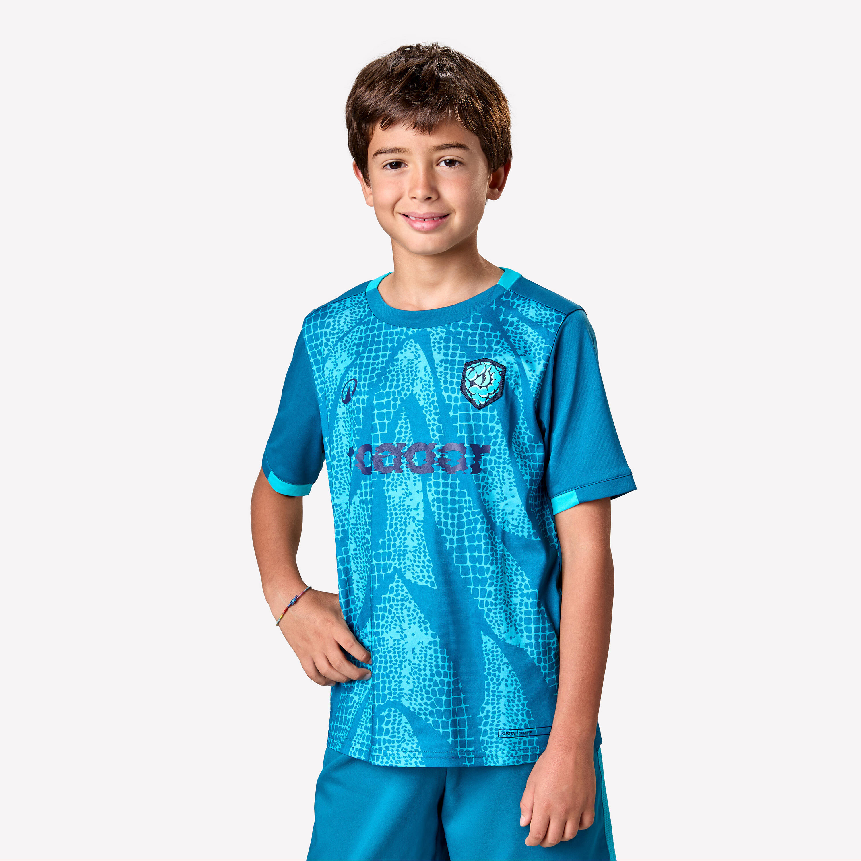 Kids Football Short Sleeve Tshirt Roarrr - Turquoise