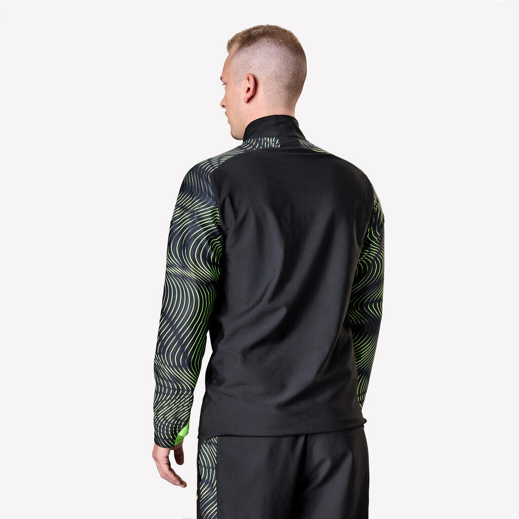 SWEAT DE FOOTBALL ADULTE 1/2 ZIP VIRALTO WAVE NOIR, JAUNE FLUO