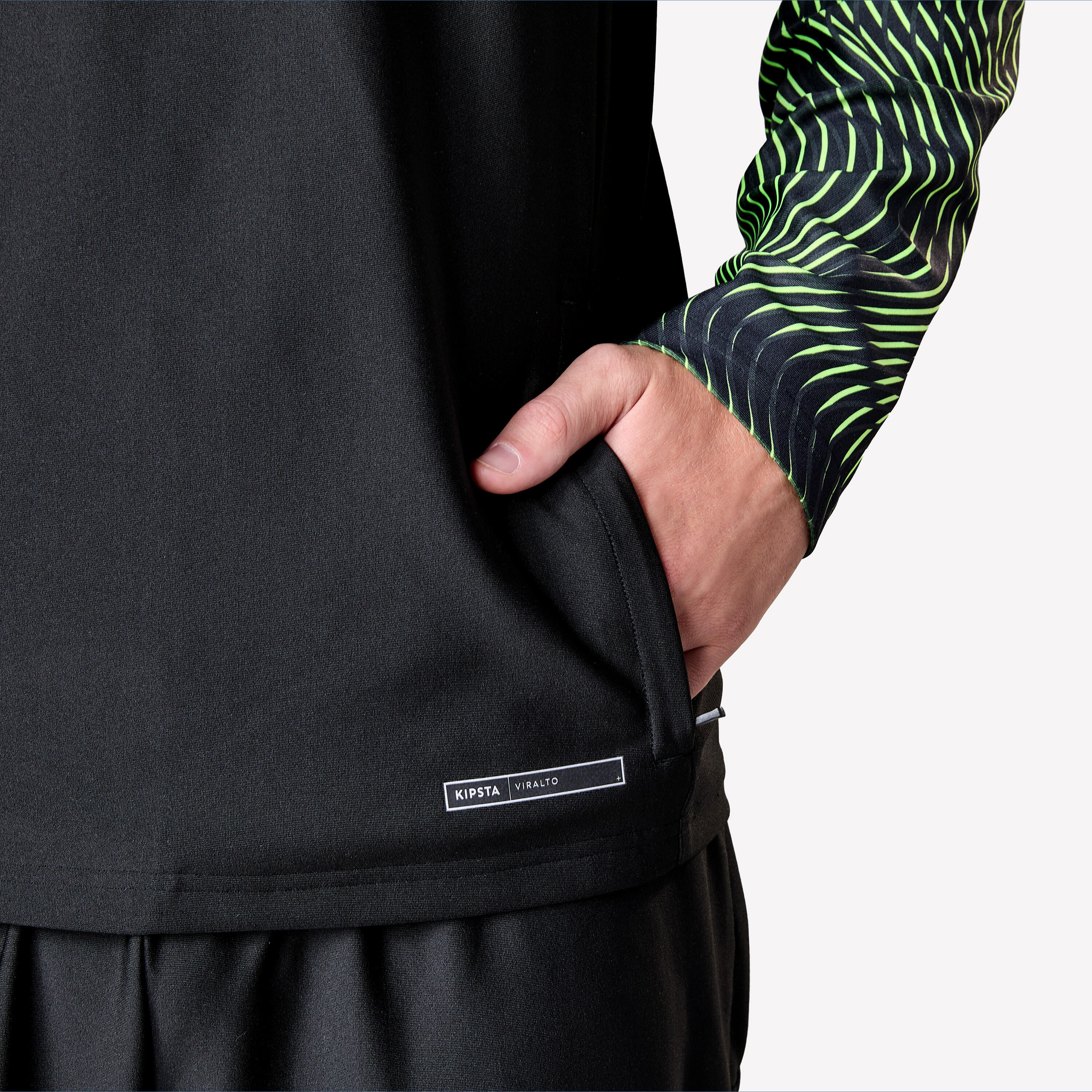 SWEAT DE FOOTBALL ADULTE 1/2 ZIP VIRALTO WAVE NOIR, JAUNE FLUO 6/11