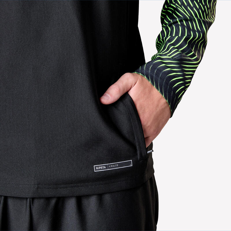 SWEAT DE FOOTBALL ADULTE 1/2 ZIP VIRALTO WAVE NOIR, JAUNE FLUO