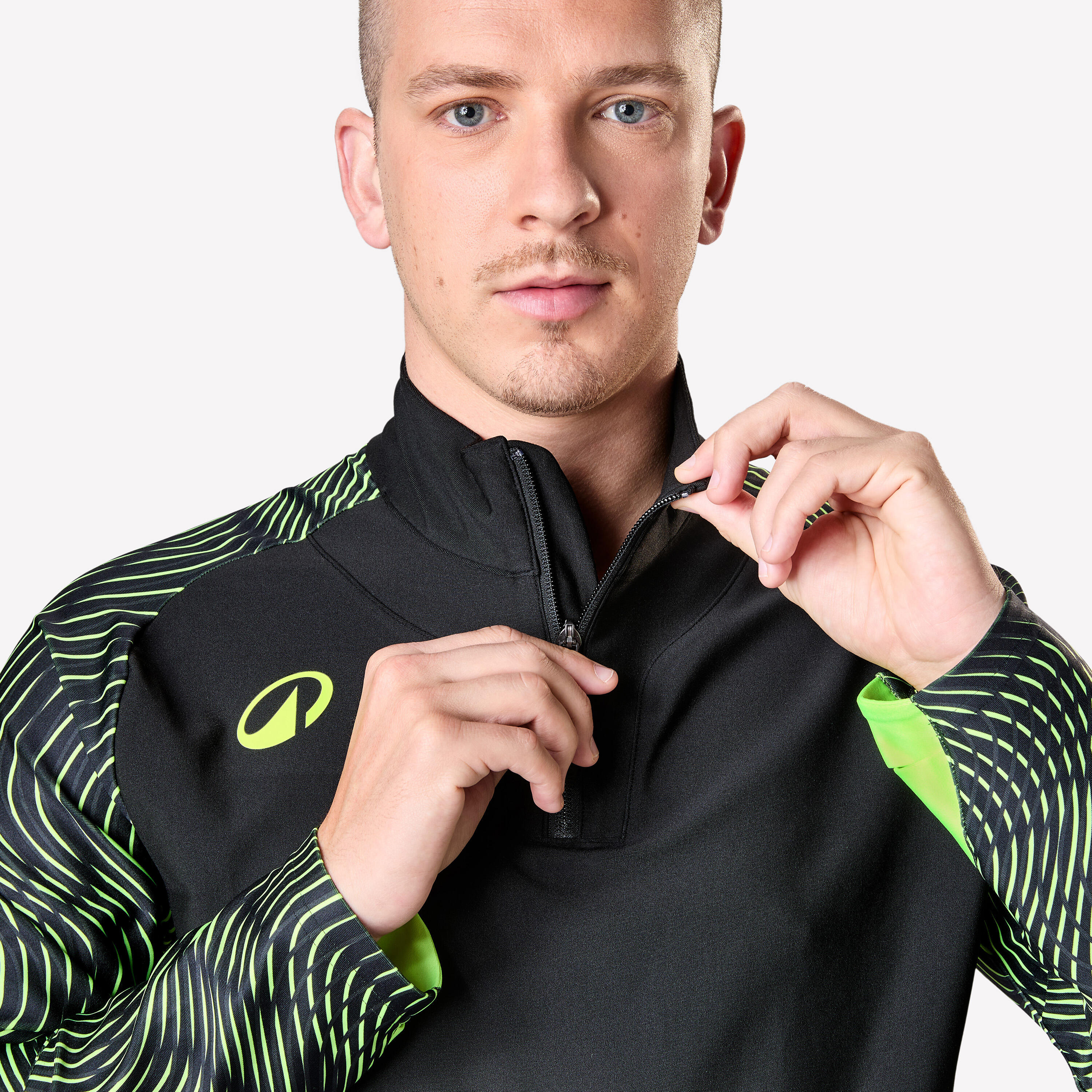 SWEAT DE FOOTBALL ADULTE 1/2 ZIP VIRALTO WAVE NOIR, JAUNE FLUO 3/11