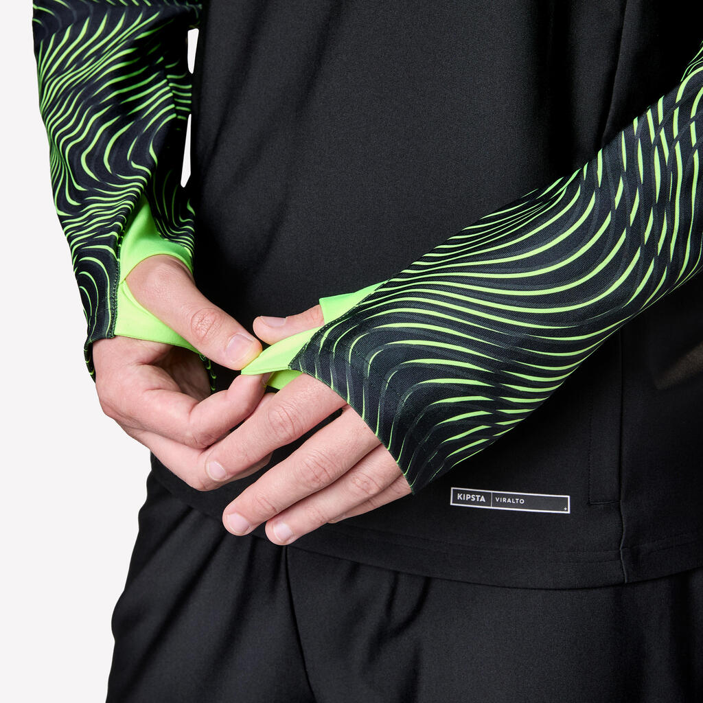 SWEAT DE FOOTBALL ADULTE 1/2 ZIP VIRALTO WAVE NOIR, JAUNE FLUO