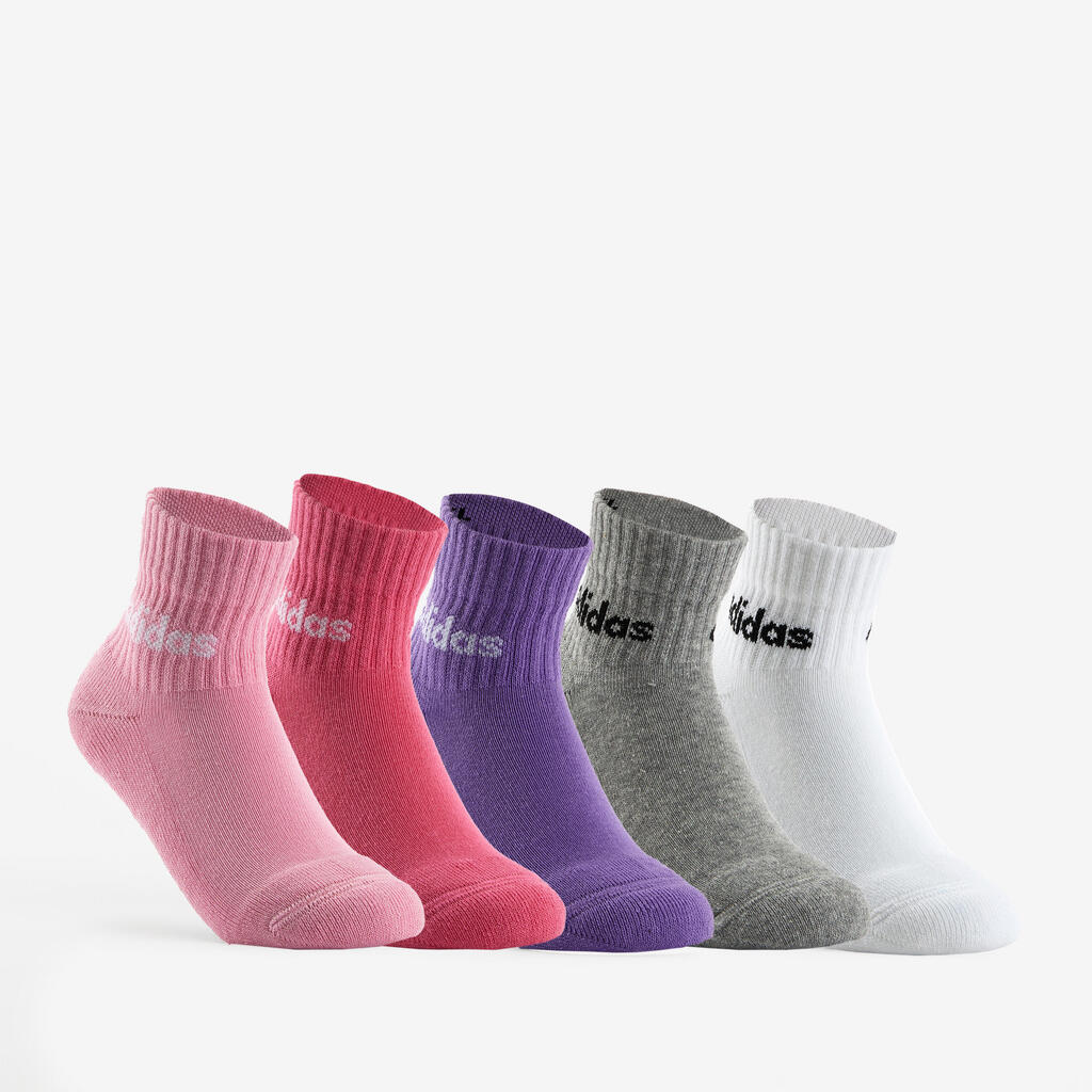 Kids' Sports Socks Mid x5 - Pink/Blue/Grey/White