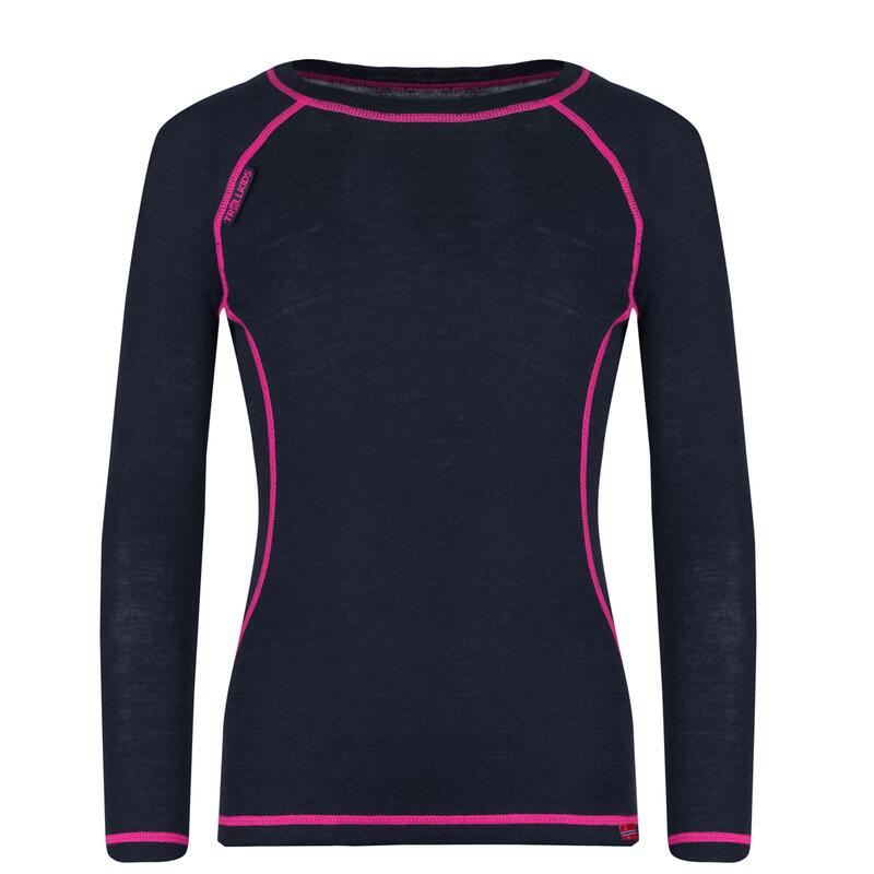 Manches longues et collant mérinos randonnée fille - set baselayer bleu/rose