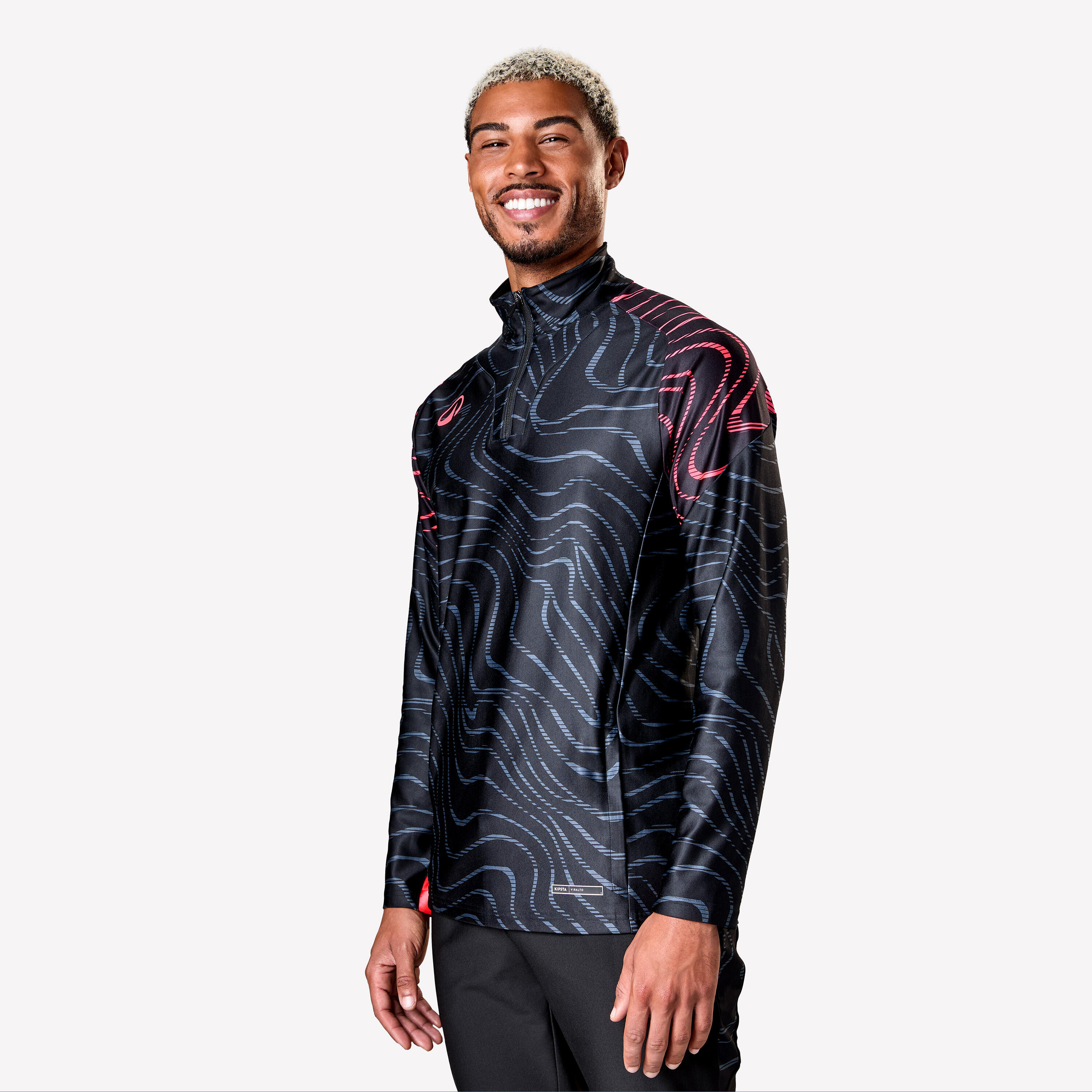 KIPSTA Adult 1/2 Zip Football Sweatshirt Viralto Wave - Black, Neon Pink & Grey