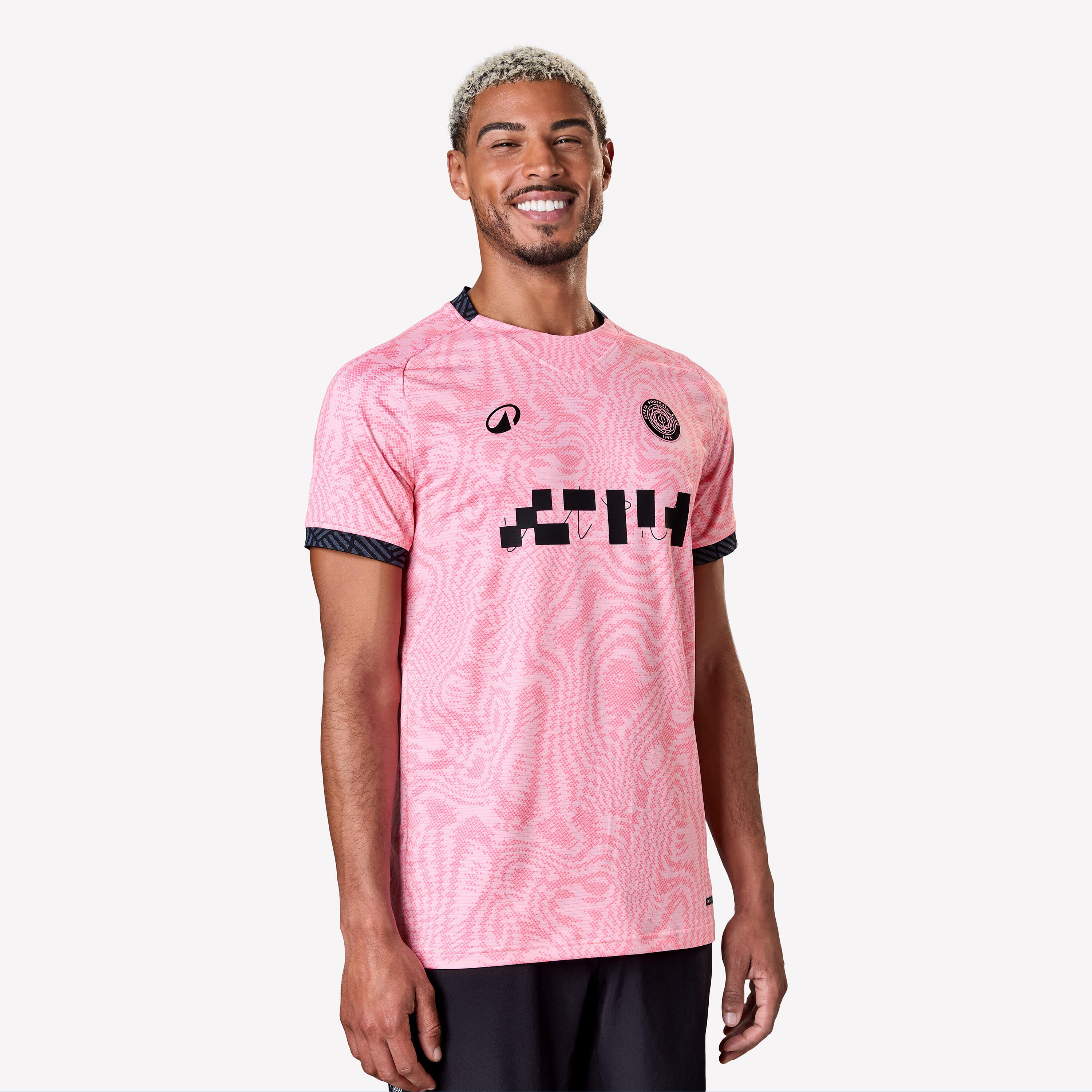 kipsta Men Short-Sleeved Football Jersey Shirt Viralto II - Pink Black-picture-26