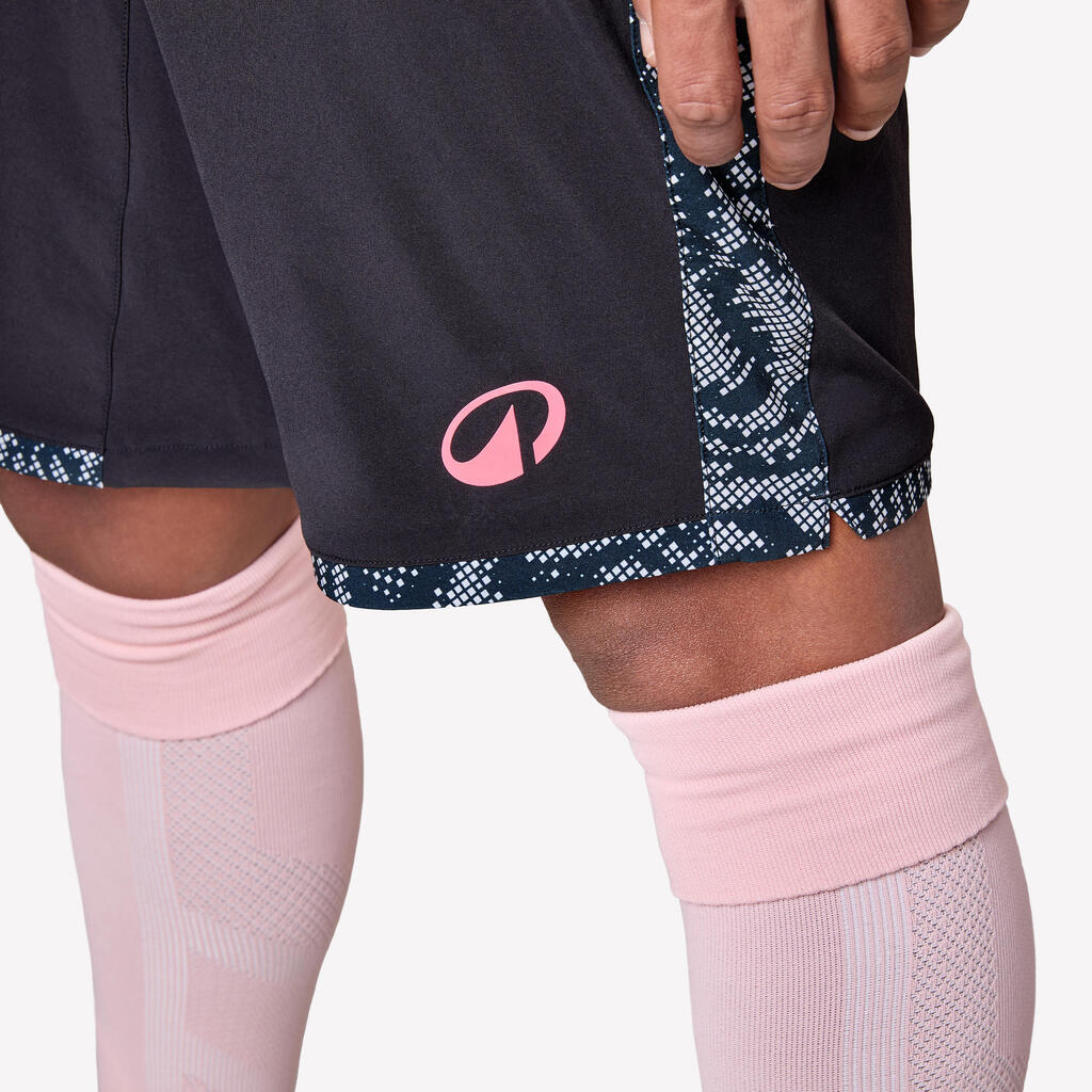 SHORT DE FOOTBALL ADULTE VIRALTO II SNAKE NOIR, GRIS ET ROSE