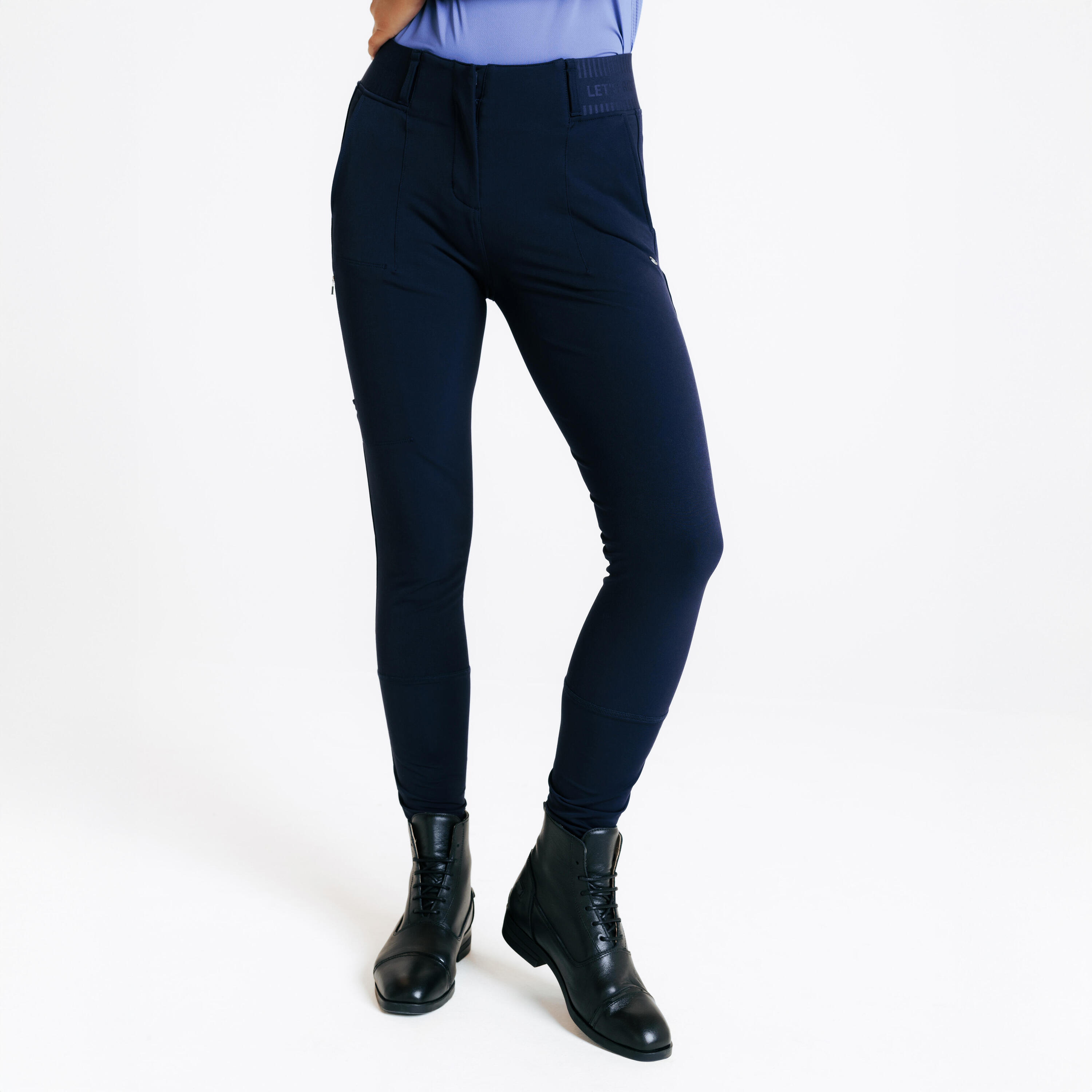 FOUGANZA Paardrijbroek voor dames Be You 500 marineblauw