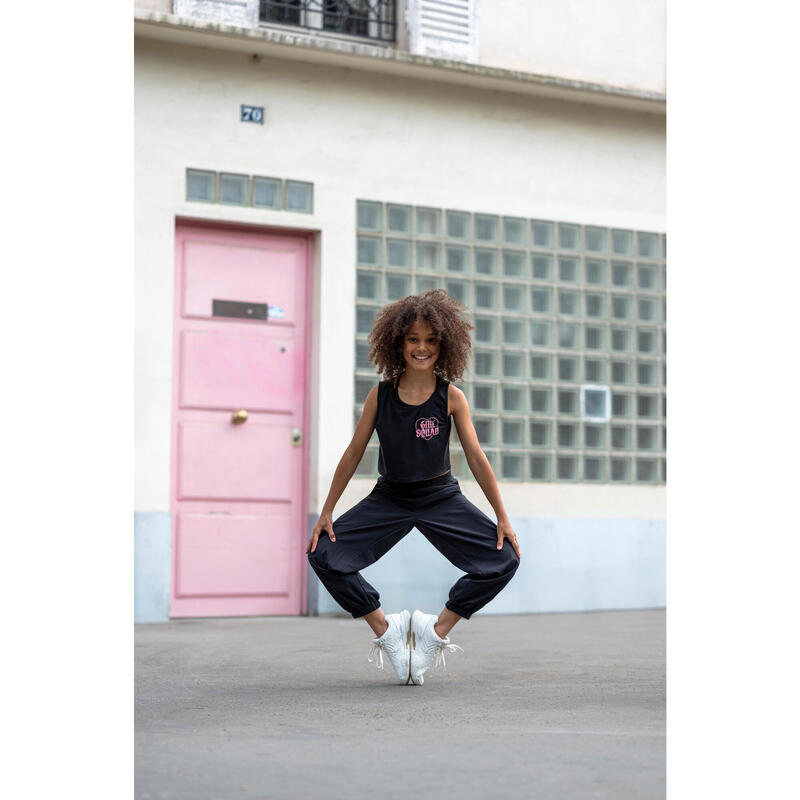 Dance-Top Mädchen Modern Jazz Dance Crop Top fliessend - graphit/rosa 