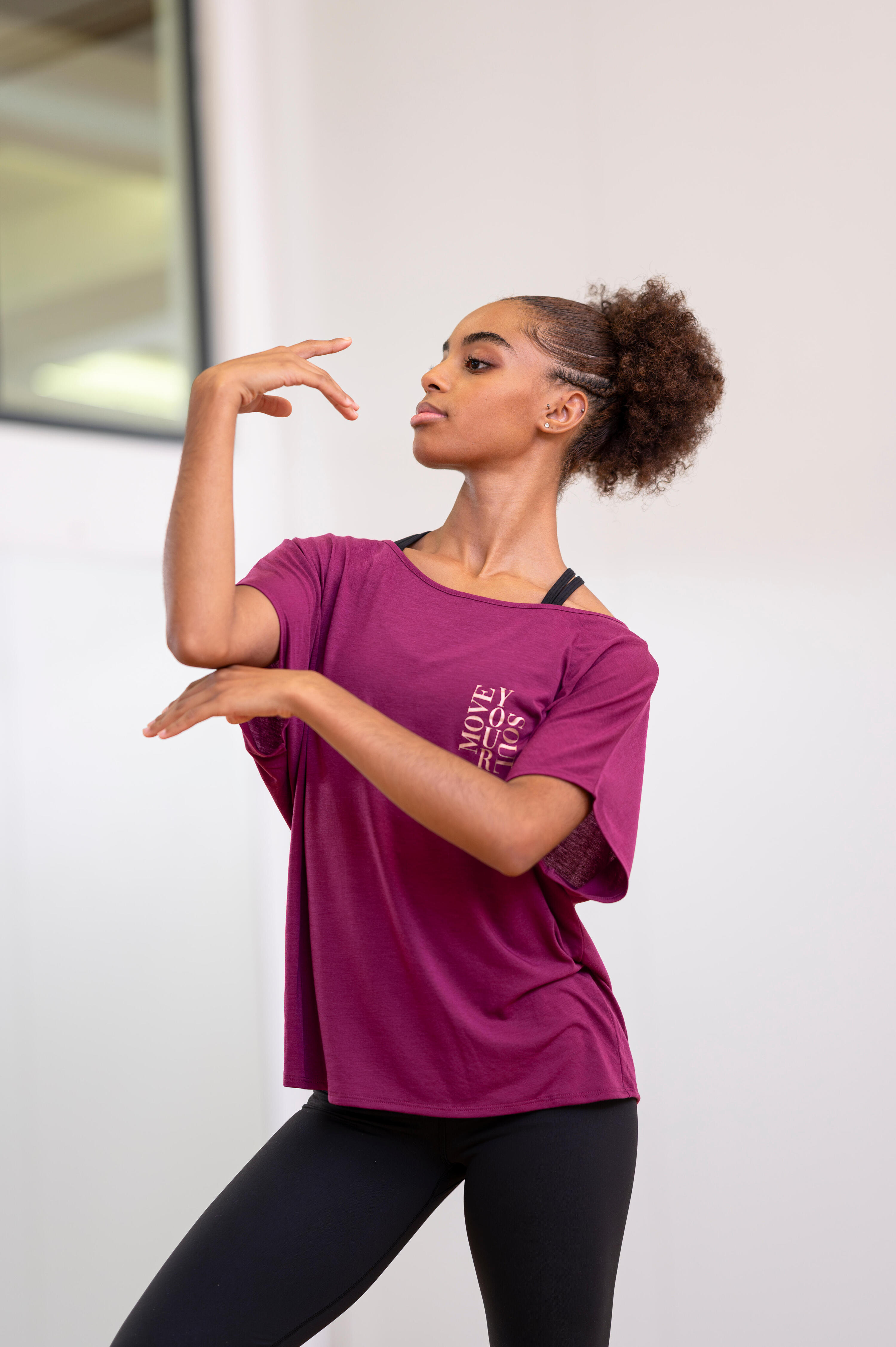 Dance-Shirt Damen Modern Dance kurzarm fliessend - violett  7/8
