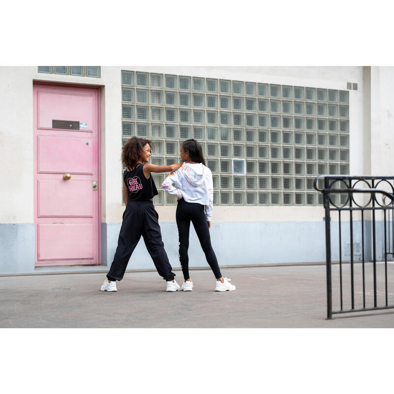 Débardeur danse modern'jazz crop et fluide fille, noir graphite et rose begonia