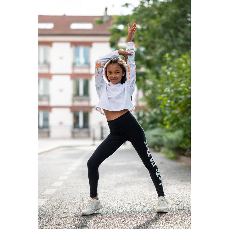 Sweat danse modern jazz crop avec capuche fille, blanc ultra et vert céladon