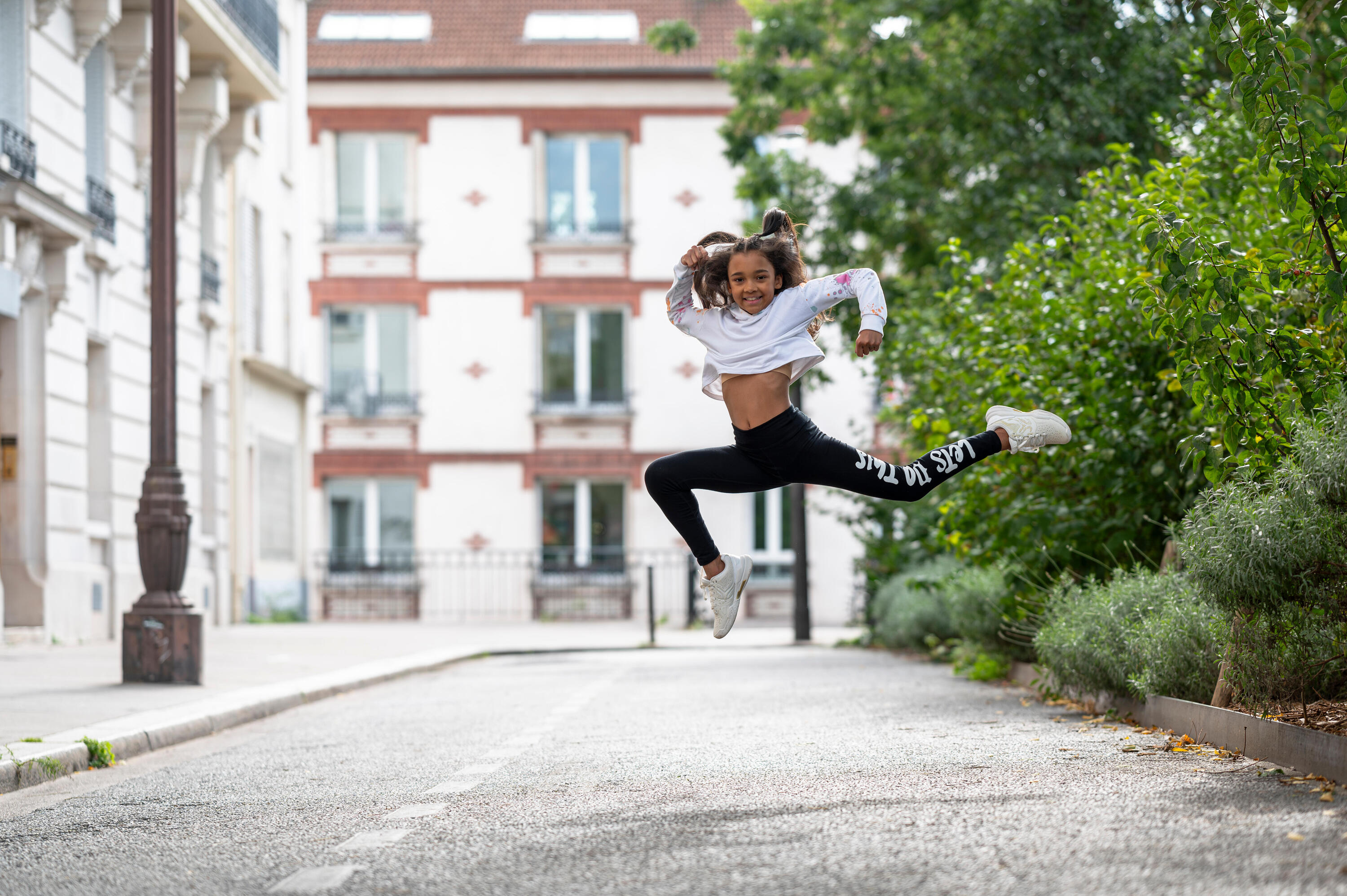 Sweat danse modern jazz crop avec capuche fille, blanc ultra et vert céladon 7/8