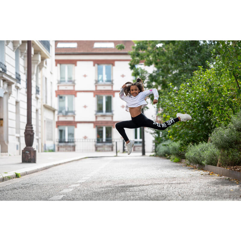 Sweat danse modern jazz crop avec capuche fille, blanc ultra et vert céladon