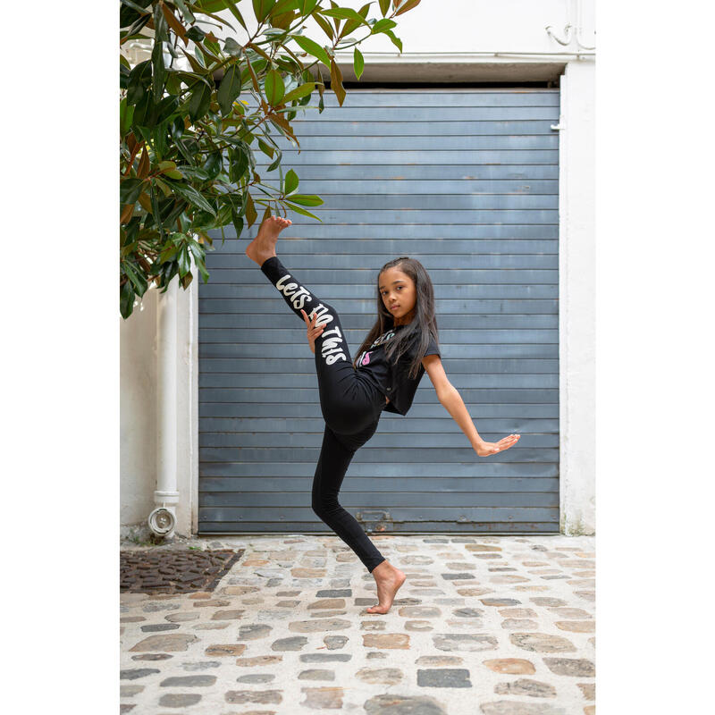Tanz-Leggings Mädchen Modern Dance hoher Taillenbund - schwarz/weiss  