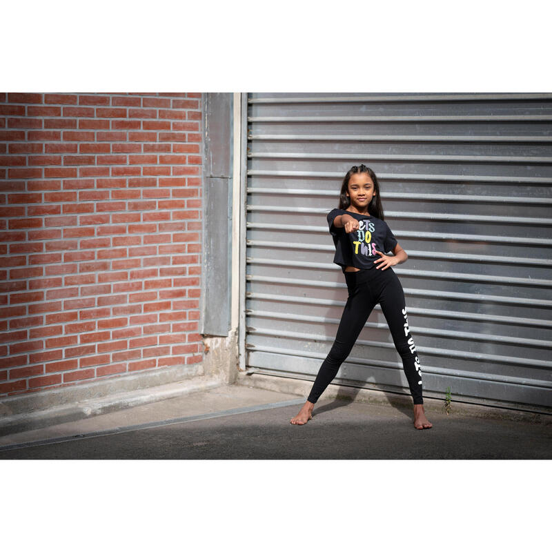 Tanz-Leggings Mädchen Modern Dance hoher Taillenbund - schwarz/weiss  