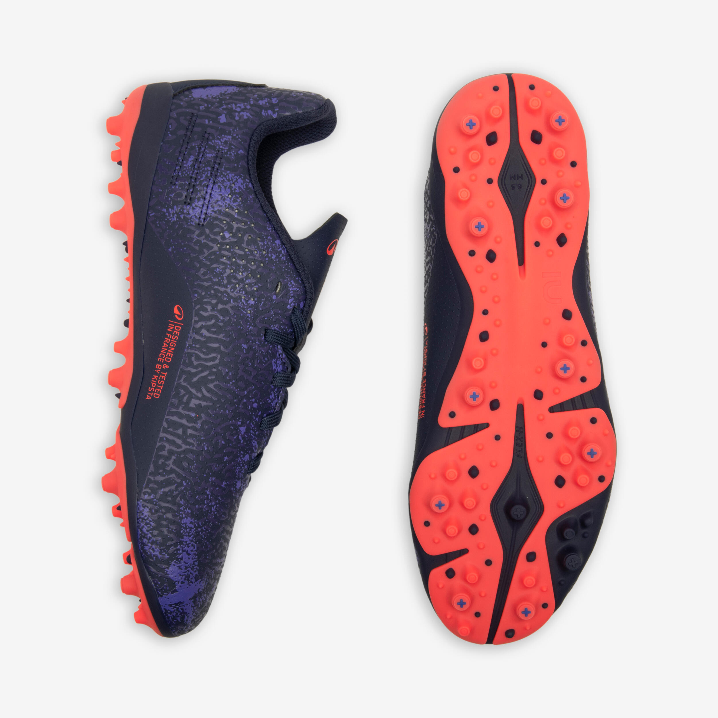 Chaussures de soccer  enfant a lacets, Viralto I MG/AG bleu 7/9