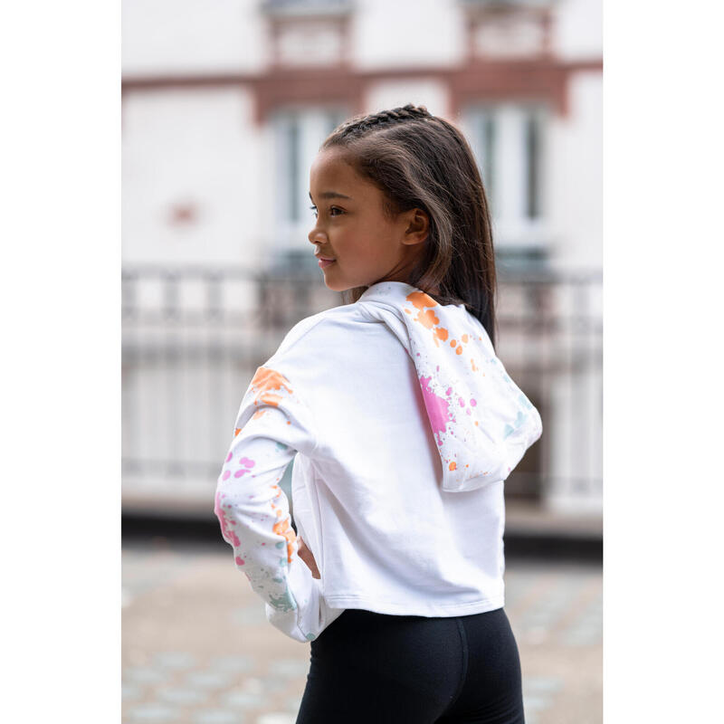Sweat danse modern jazz crop avec capuche fille, blanc ultra et vert céladon