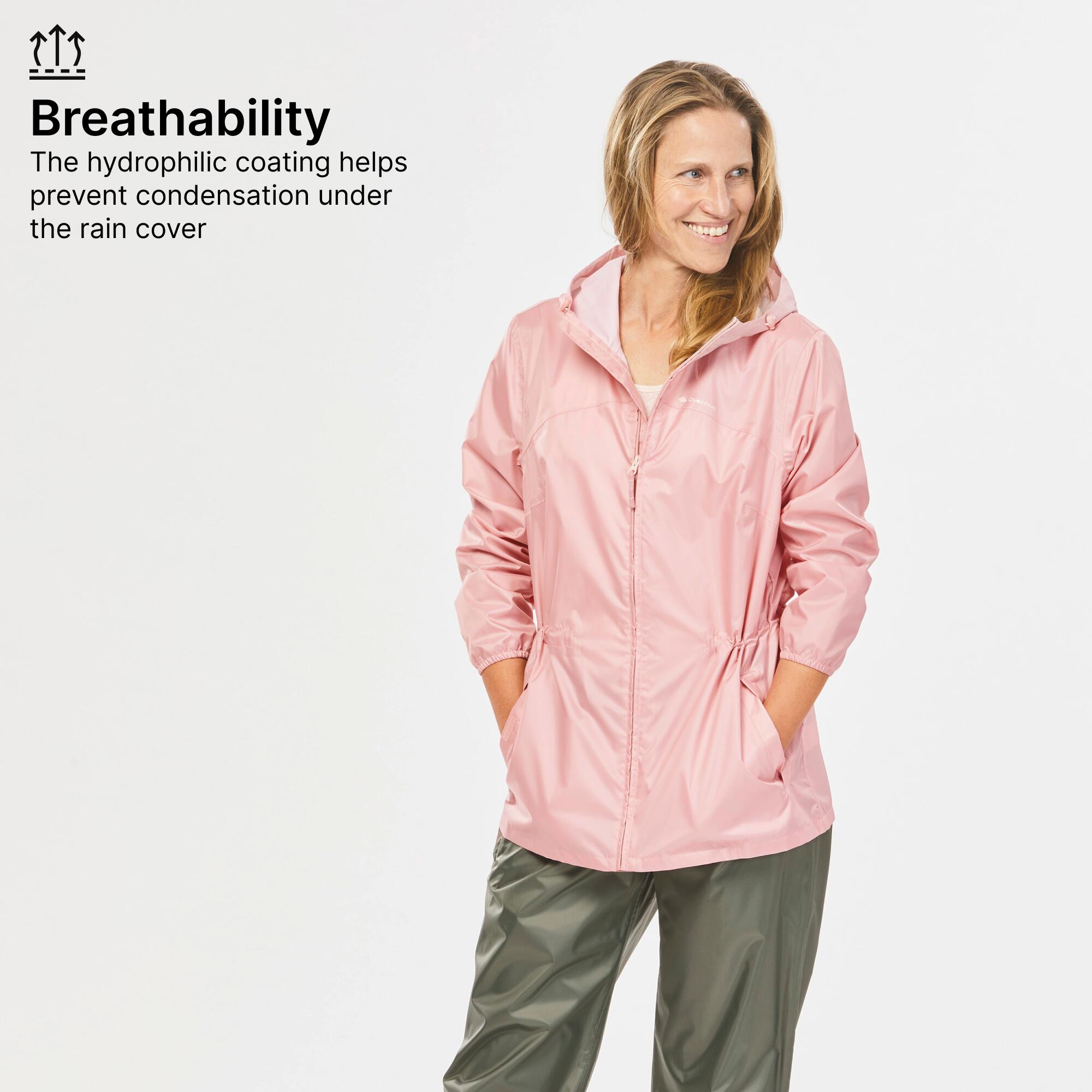 Women Full Zip Rain Jacket with Storage Pouch Pink - NH100