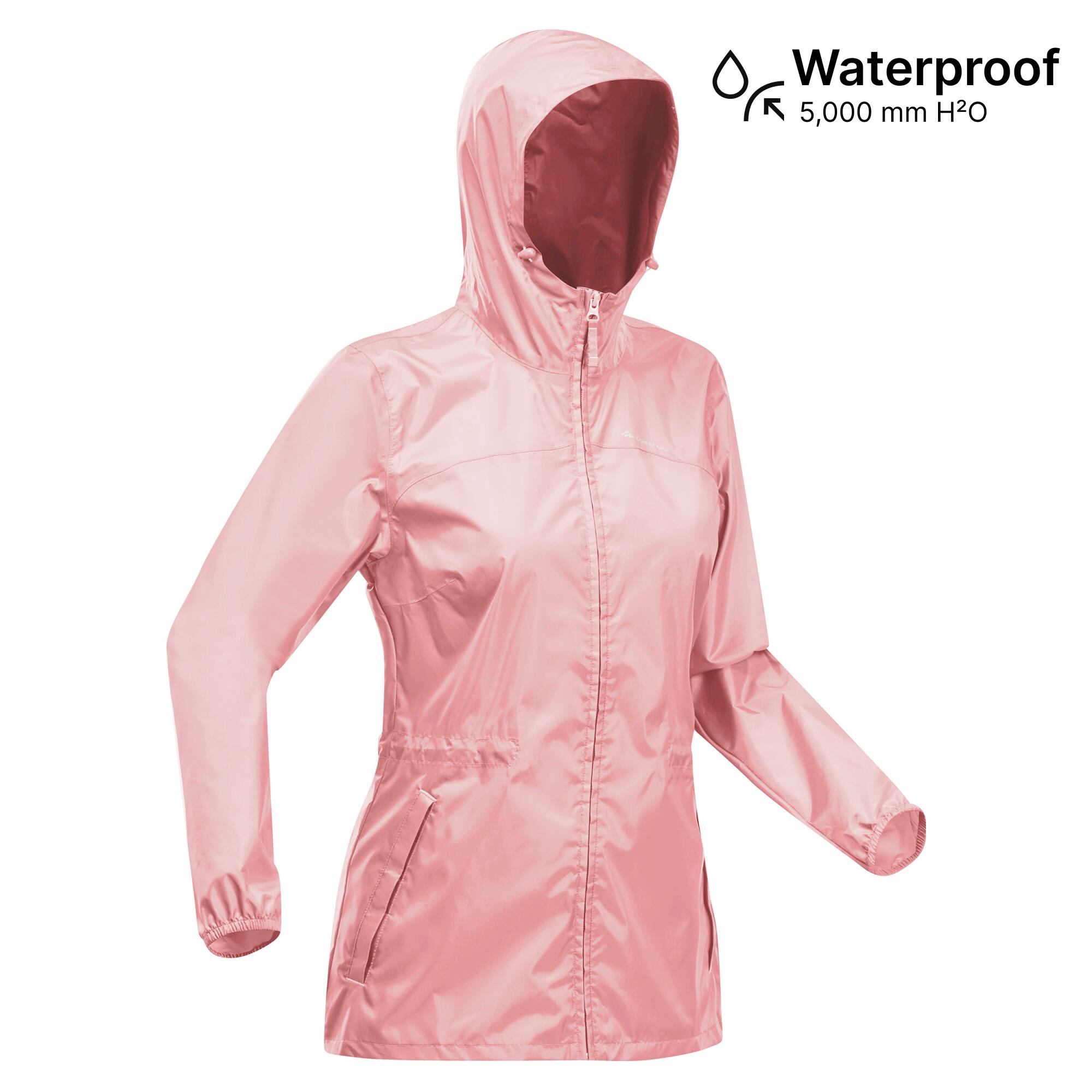 Women Full Zip Rain Jacket with Storage Pouch Pink - NH100