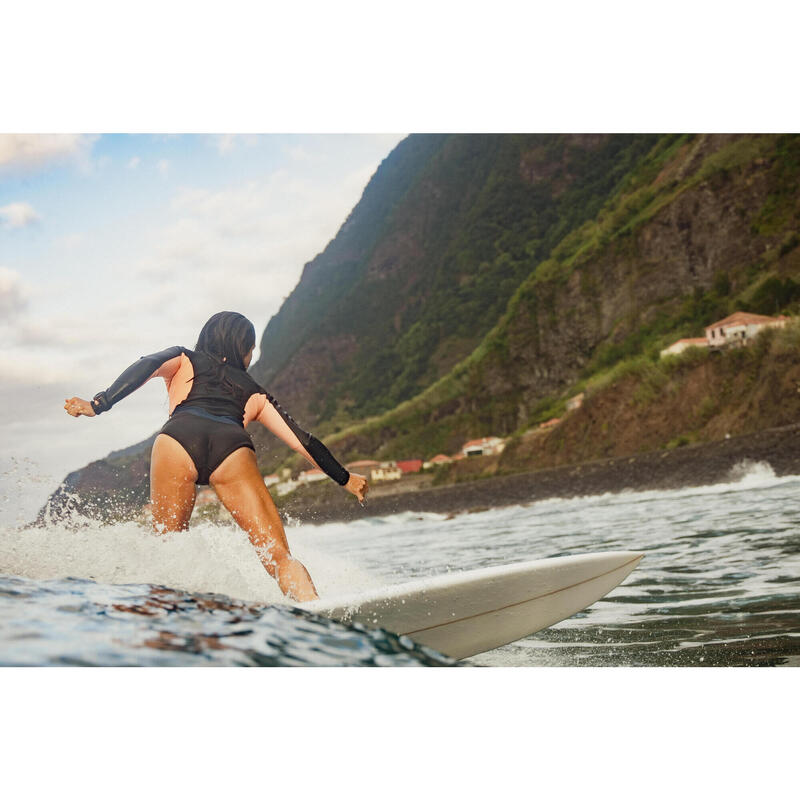 Shorty culotte surf 500 1,5mm front zip manches longues Femme - Noir et Bico