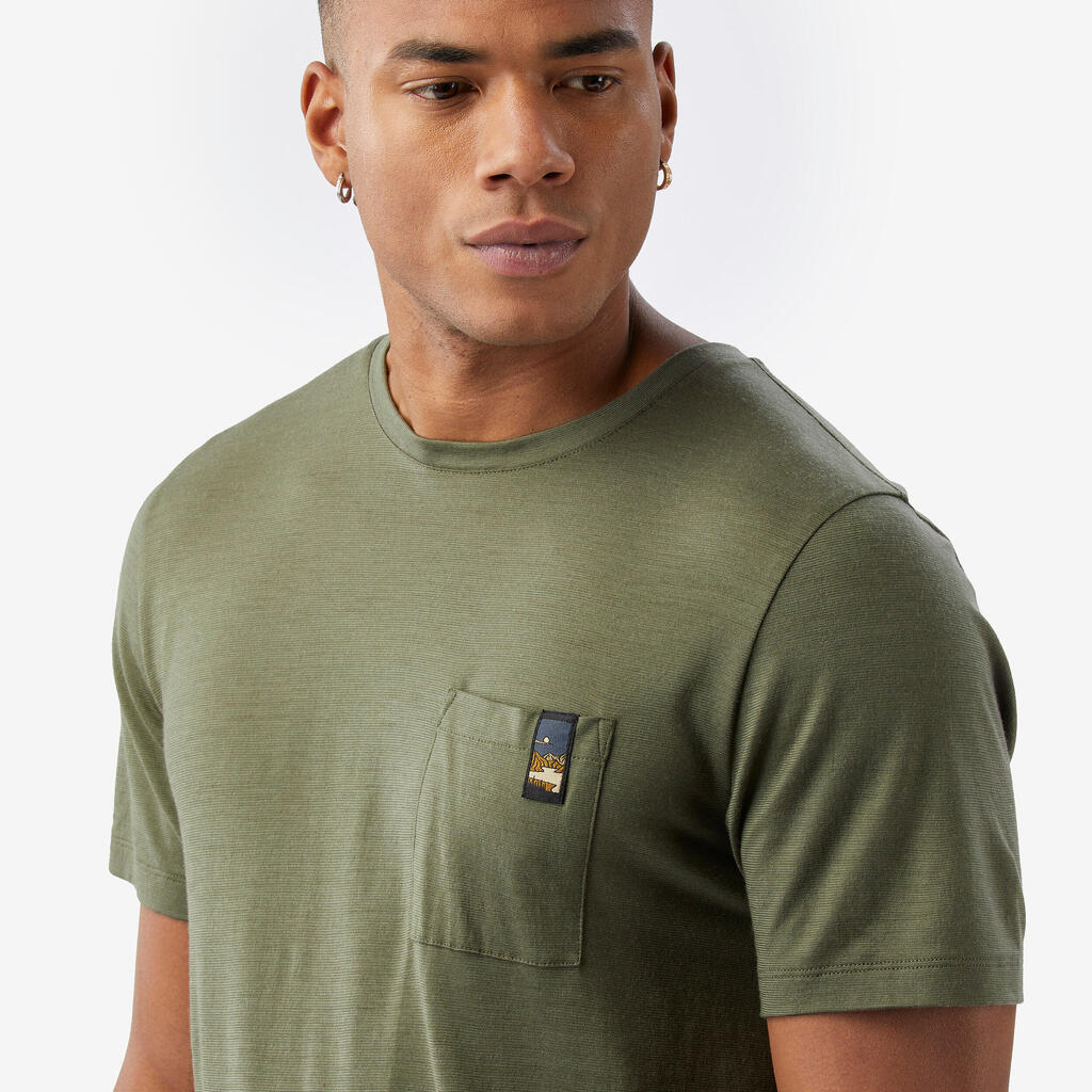 Ανδρικό κοντομάνικο t-shirt πεζοπορίας από 100% μαλλί merino - Μαύρο