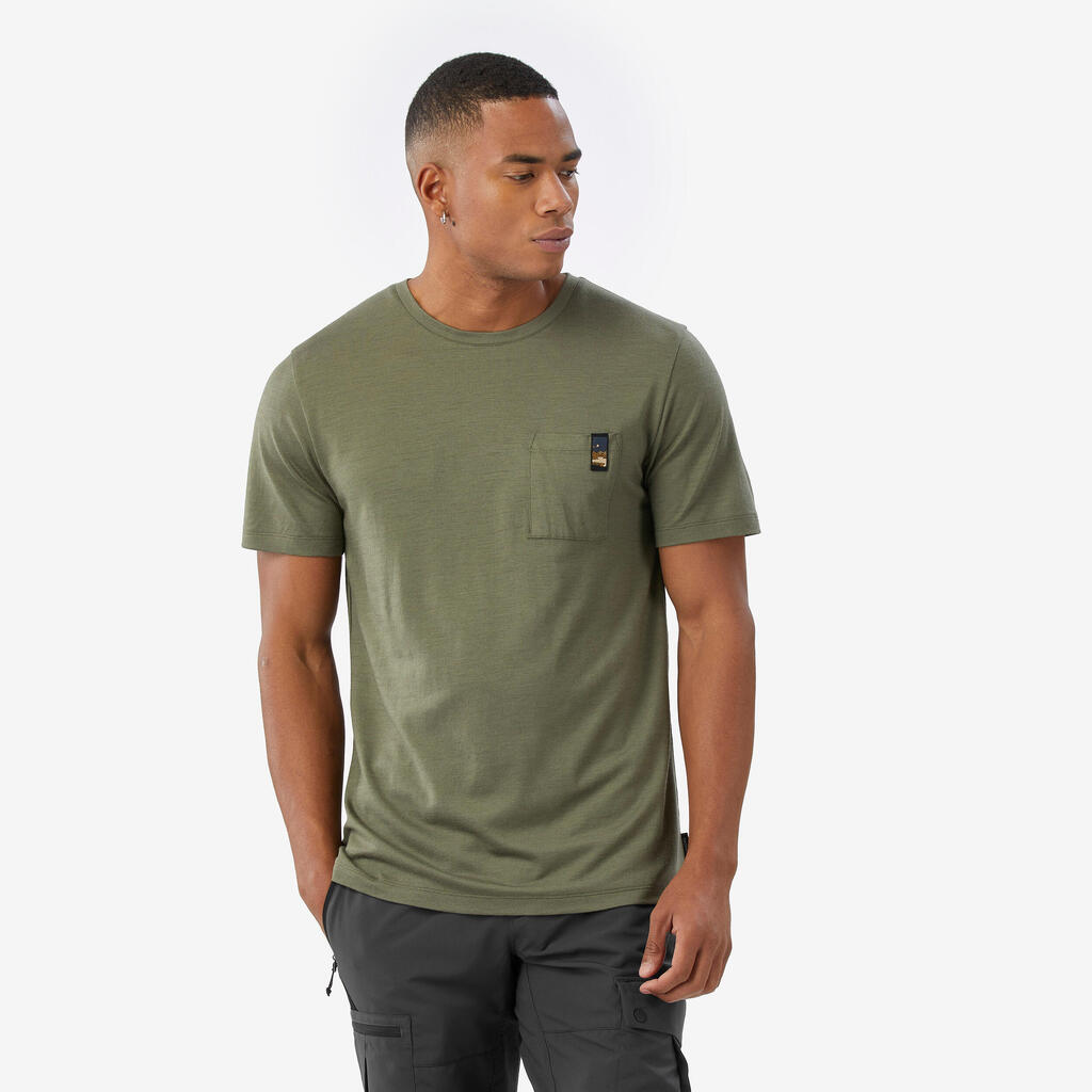 Ανδρικό κοντομάνικο t-shirt πεζοπορίας από 100% μαλλί merino - Μαύρο